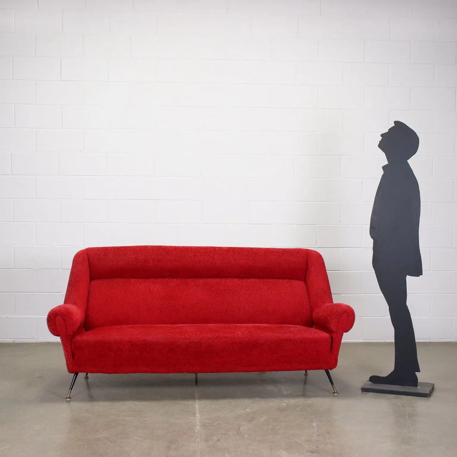 Vintage 3 Seater Sofa Brass Fabric Italy 1950s-1960s - Upholstery to be renewed | Modernism | Sofas