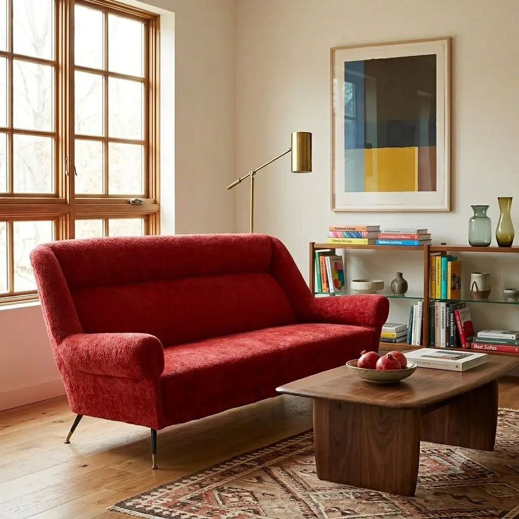 Vintage 3 Seater Sofa Brass Fabric Italy 1950s-1960s - Upholstery to be renewed | Modernism | Sofas