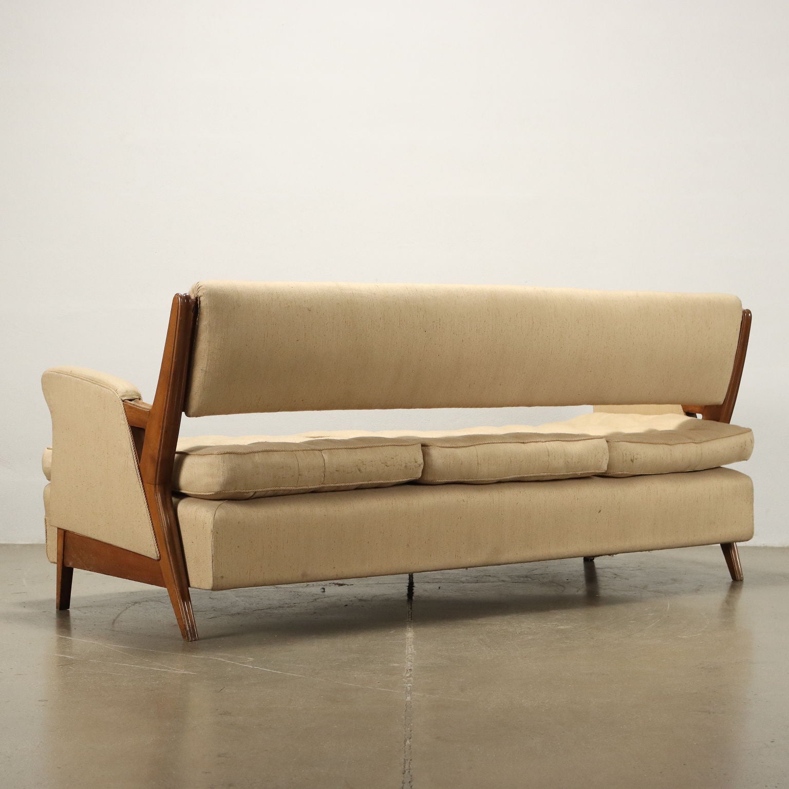 Vintage 3 Seater Sofa Wood Beige Cloth Italy 1950s-1960s | Modernism  Sofas