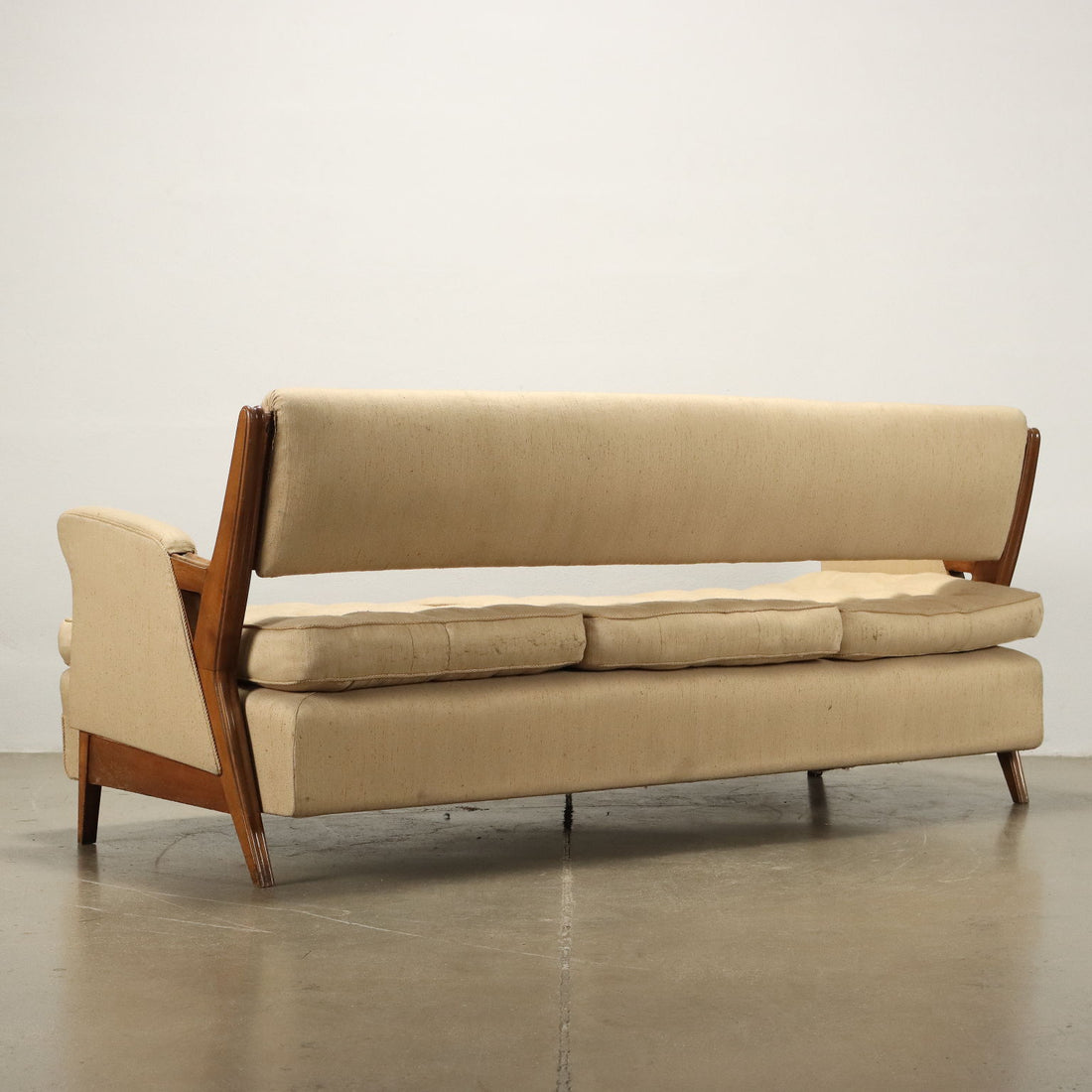 Vintage 3 Seater Sofa Wood Beige Cloth Italy 1950s-1960s | Modernism  Sofas