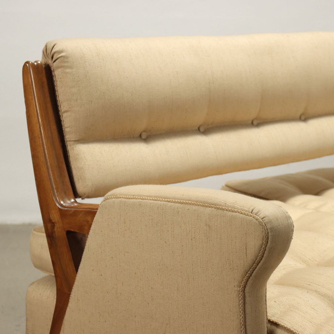 Vintage 3 Seater Sofa Wood Beige Cloth Italy 1950s-1960s | Modernism  Sofas