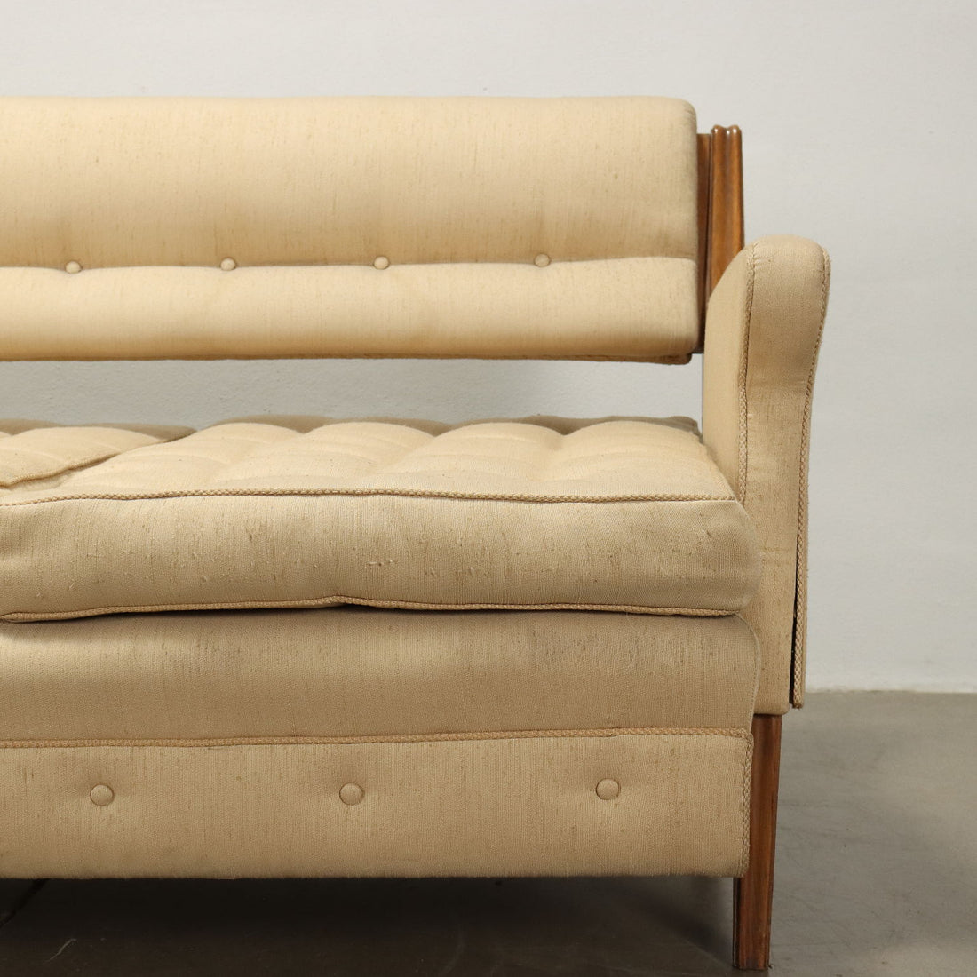Vintage 3 Seater Sofa Wood Beige Cloth Italy 1950s-1960s | Modernism  Sofas