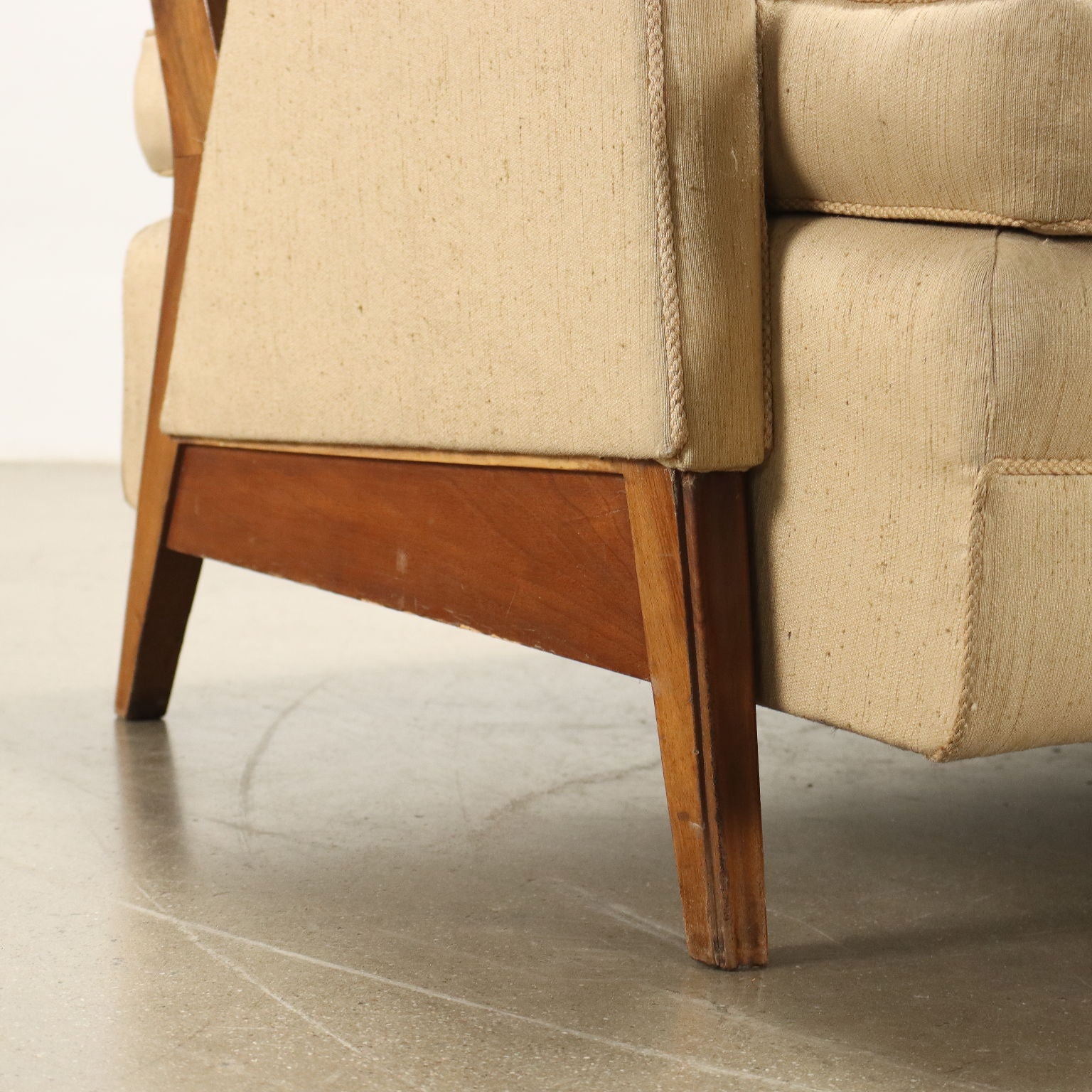 Vintage 3 Seater Sofa Wood Beige Cloth Italy 1950s-1960s | Modernism  Sofas