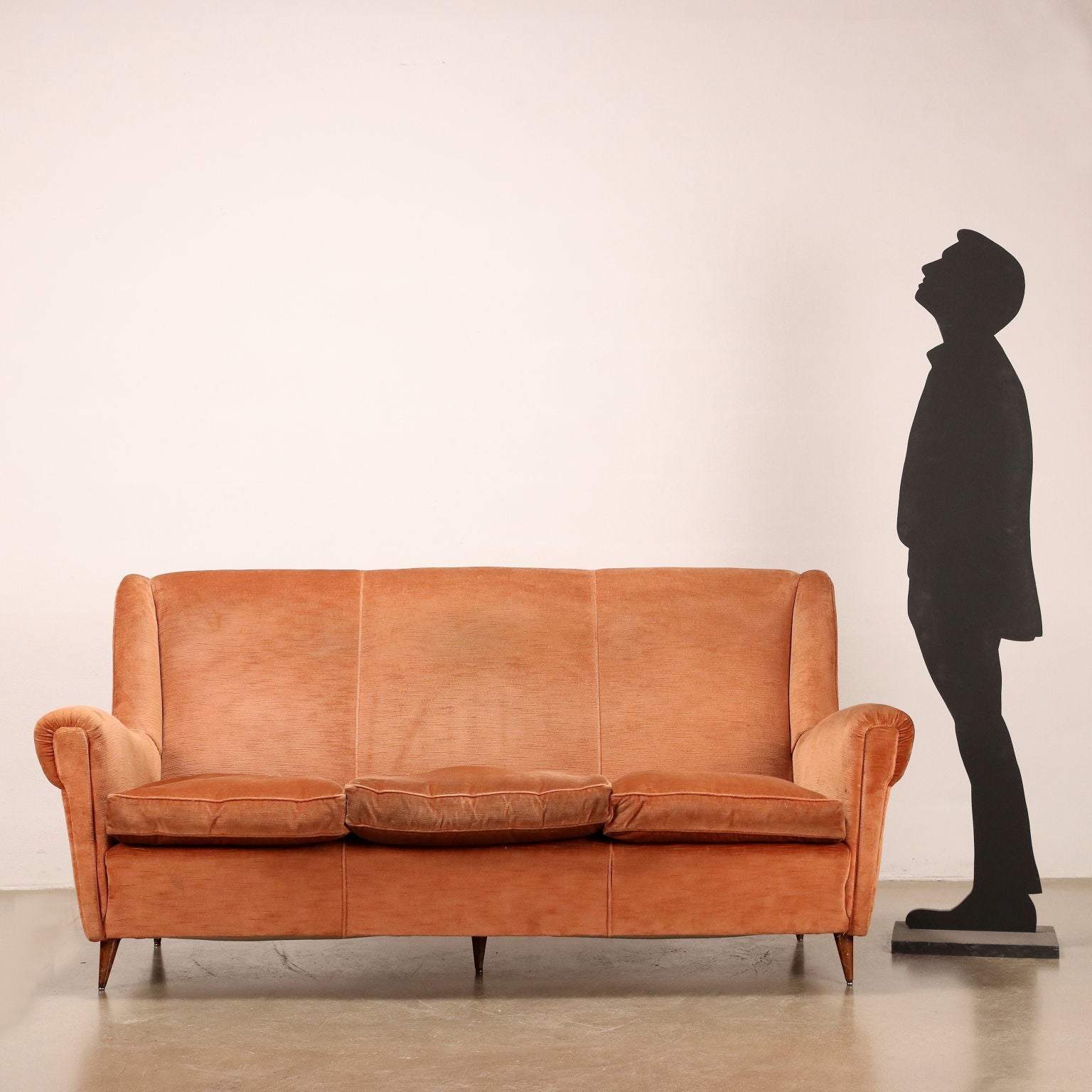 Vintage 1950s Sofa 3 Seater Red Velvet Italy To be Restored | Modernism  Sofas