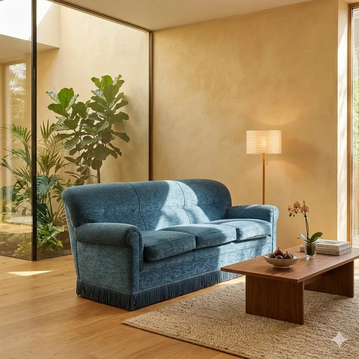 Vintage Sofa Velvet Spring Padding Design Italy 1950s