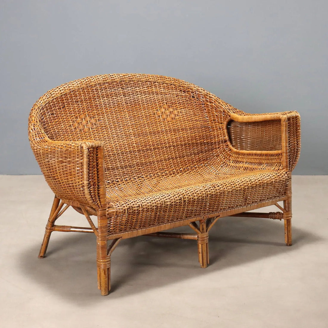 Vintage Sofa Wicker Bamboo Design Italy 1950s-1960s