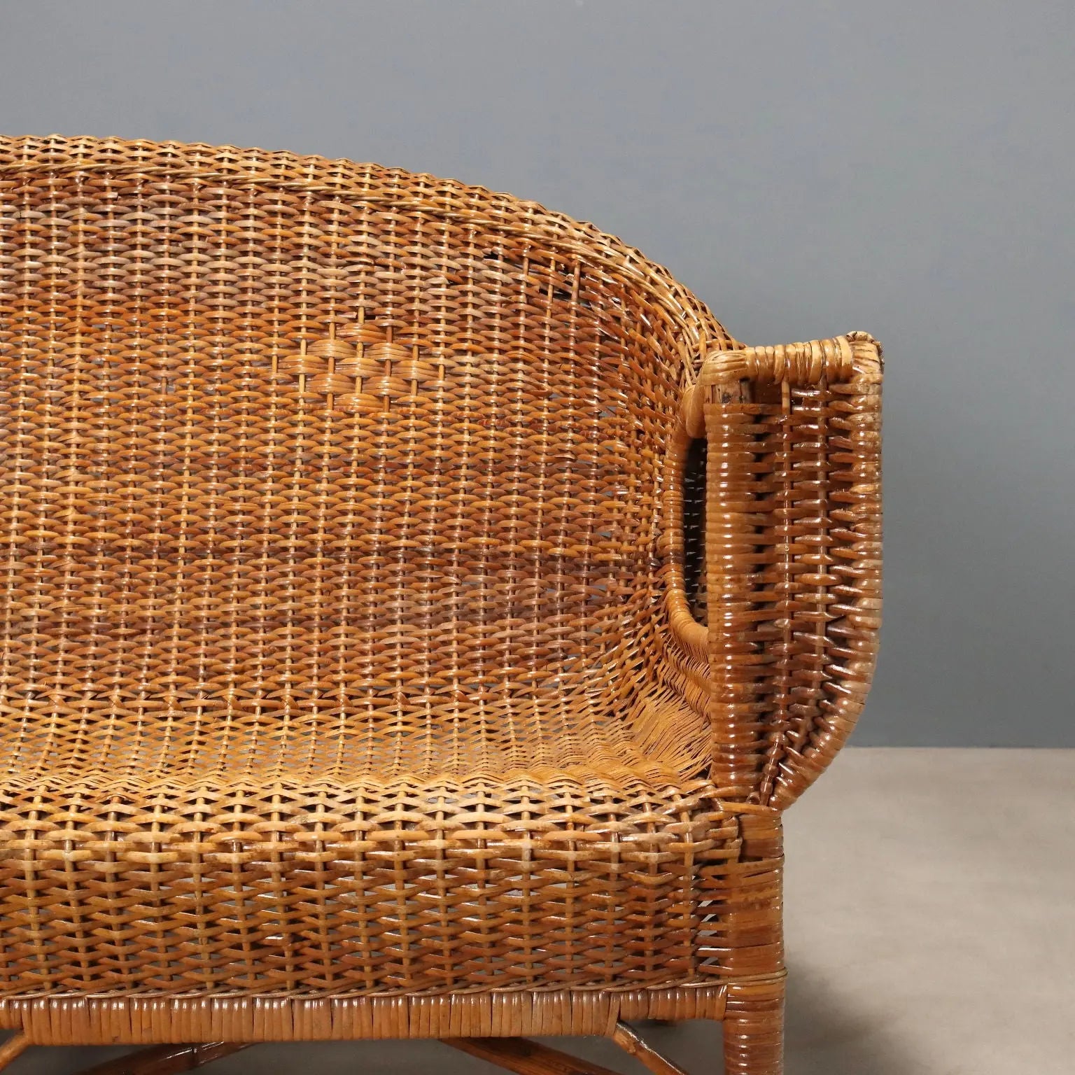 Vintage Sofa Wicker Bamboo Design Italy 1950s-1960s