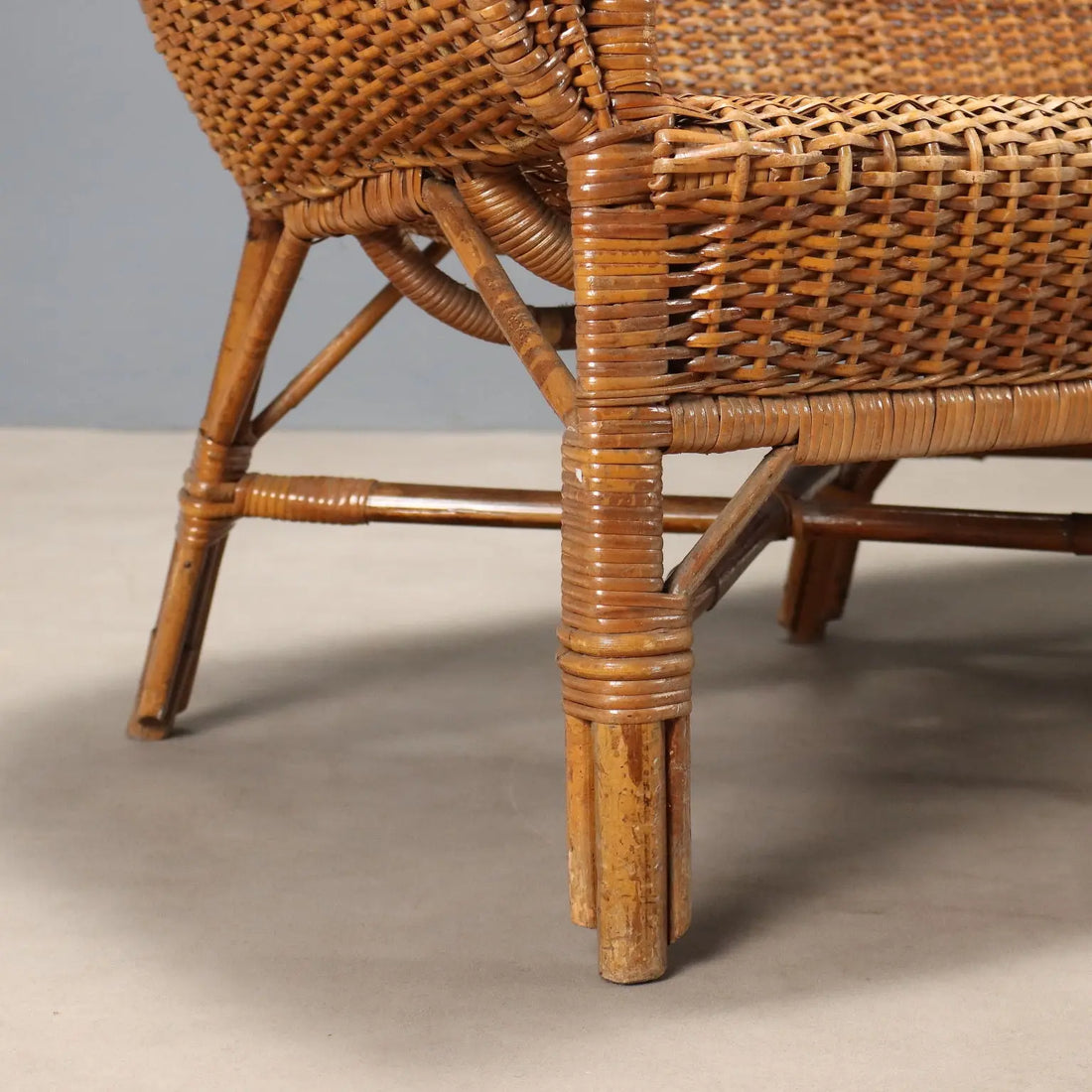 Vintage Sofa Wicker Bamboo Design Italy 1950s-1960s