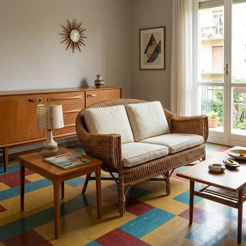 Vintage Sofa Wicker Bamboo Design Italy 1950s-1960s