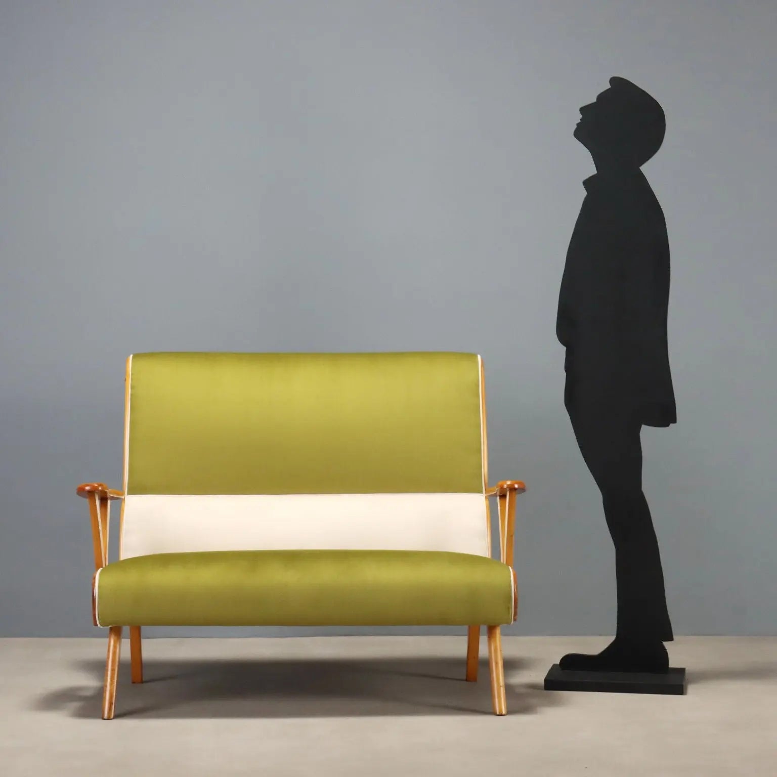 Vintage Sofa Two-Tone Velvet Beech Wood Design Italy 1950s