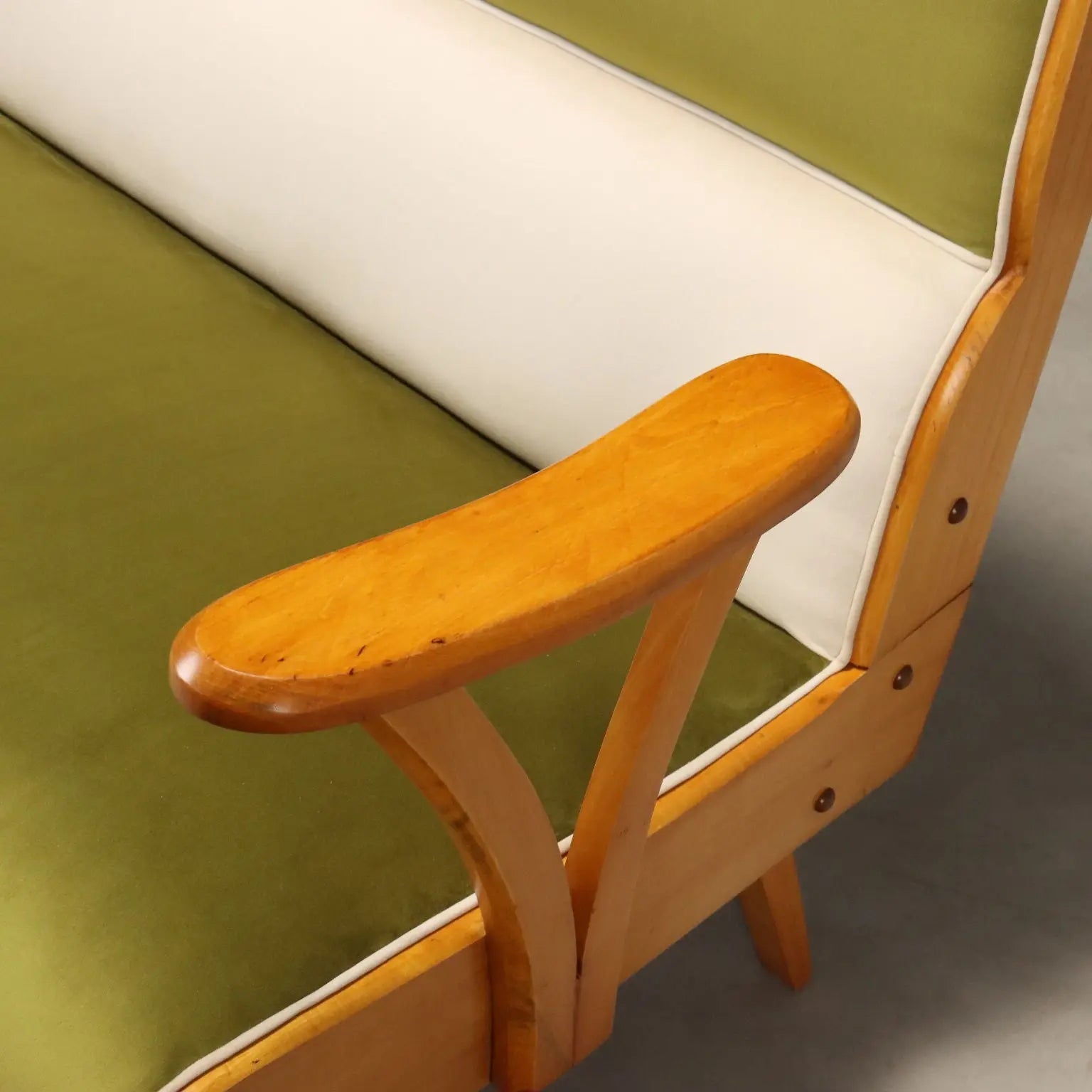 Vintage Sofa Two-Tone Velvet Beech Wood Design Italy 1950s