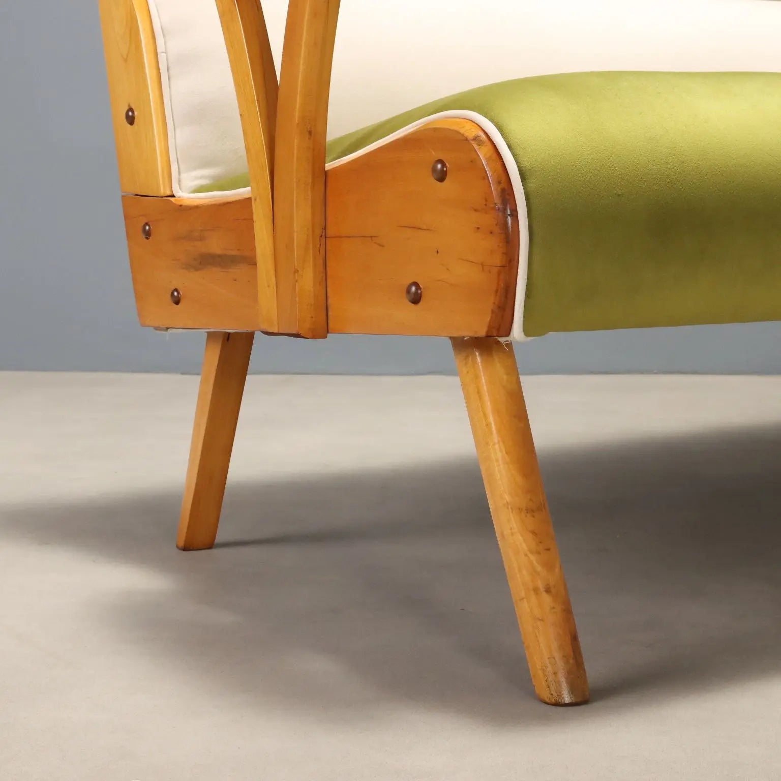 Vintage Sofa Two-Tone Velvet Beech Wood Design Italy 1950s
