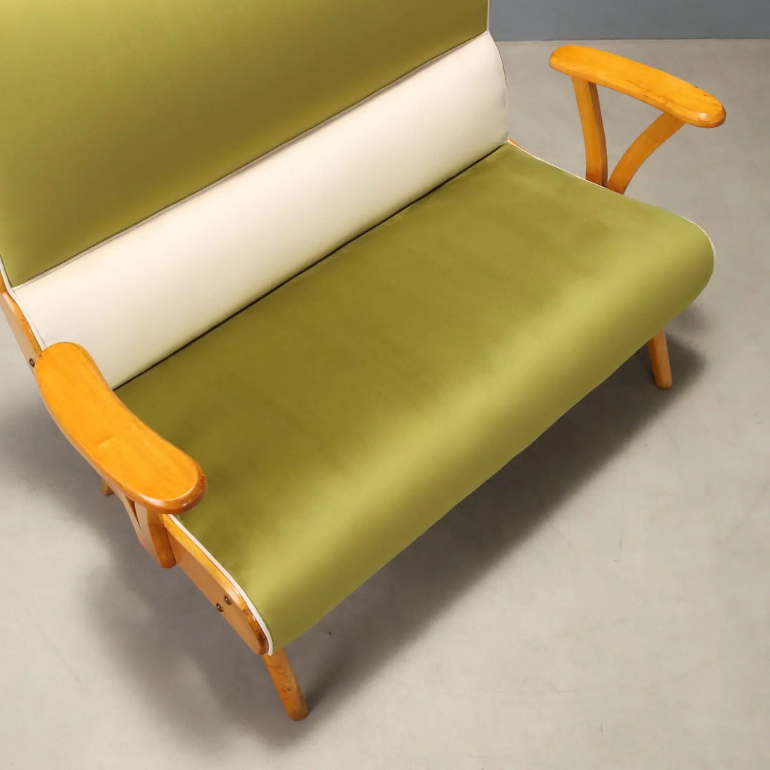 Vintage Sofa Two-Tone Velvet Beech Wood Design Italy 1950s