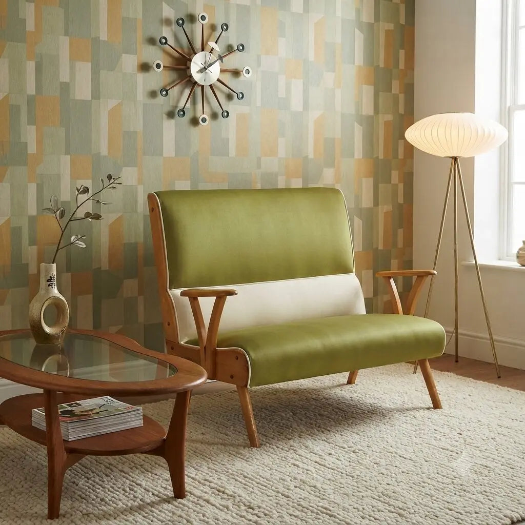 Vintage Sofa Two-Tone Velvet Beech Wood Design Italy 1950s