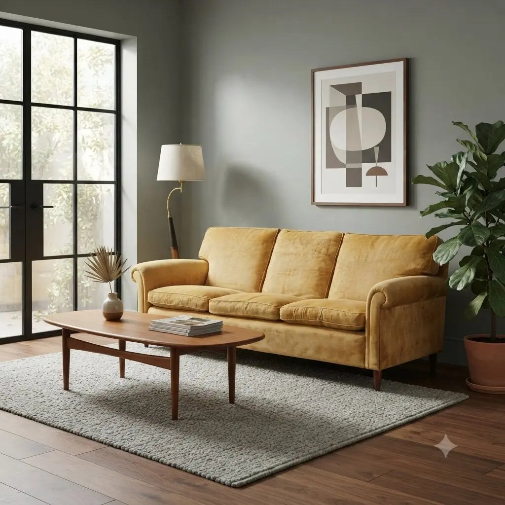 1950s Velvet Sofa in Yellow to Restore