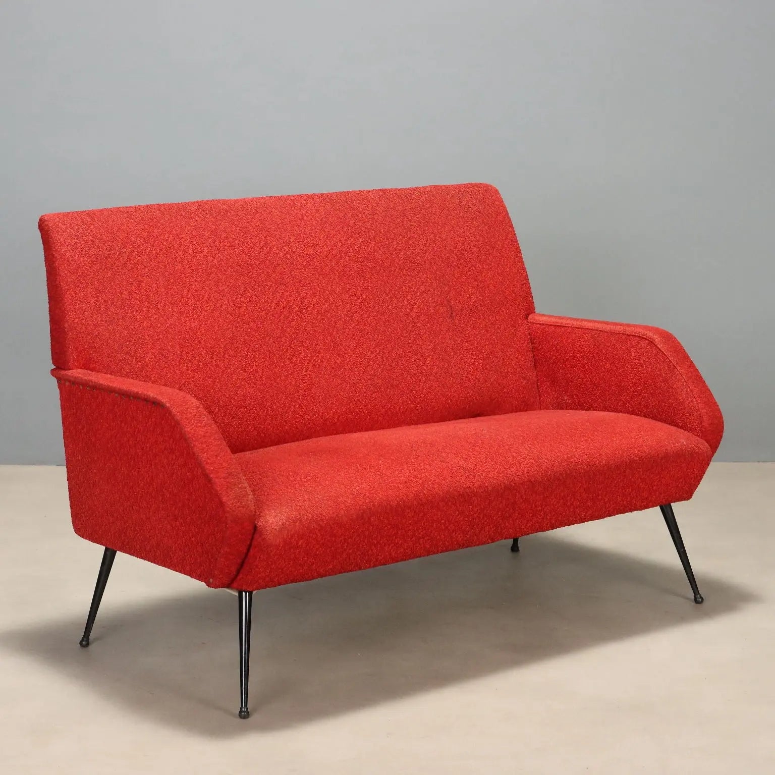 1960s Vintage Settee with Fabric and Metal Legs