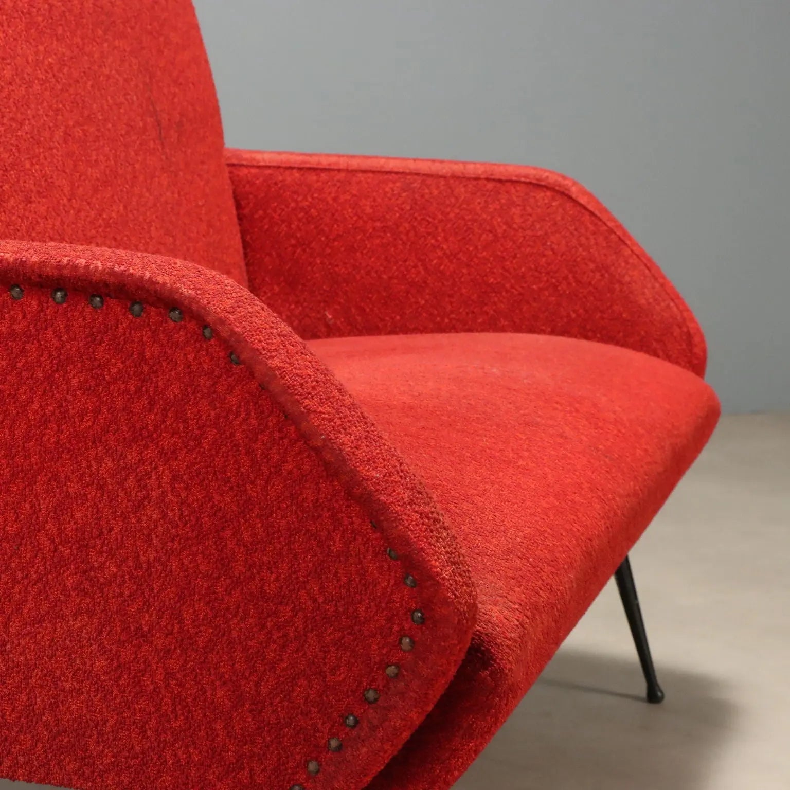 1960s Vintage Settee with Fabric and Metal Legs