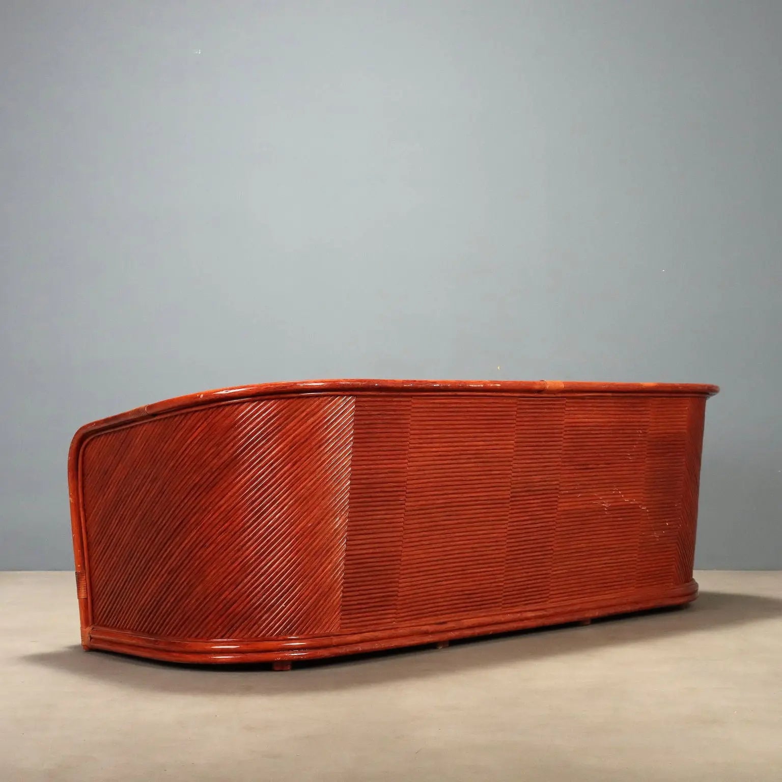 1980s Rattan and Red Lacquered Bamboo Sofa