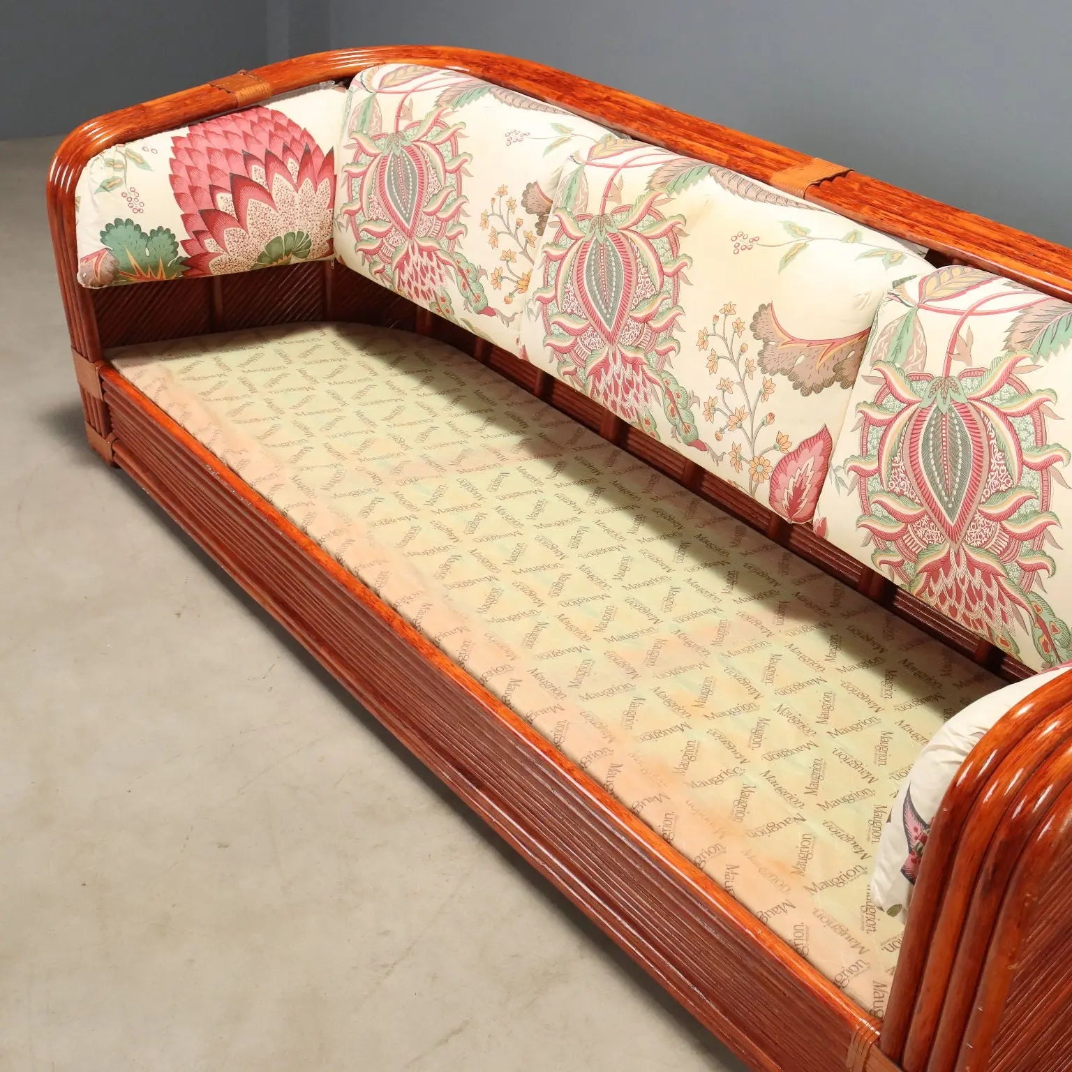 1980s Rattan and Red Lacquered Bamboo Sofa
