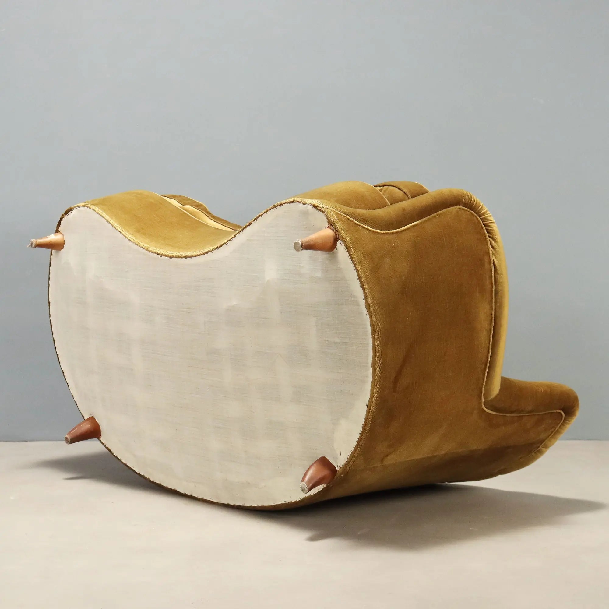 Vintage Sofa Fabric Wood Design Italy 1950s