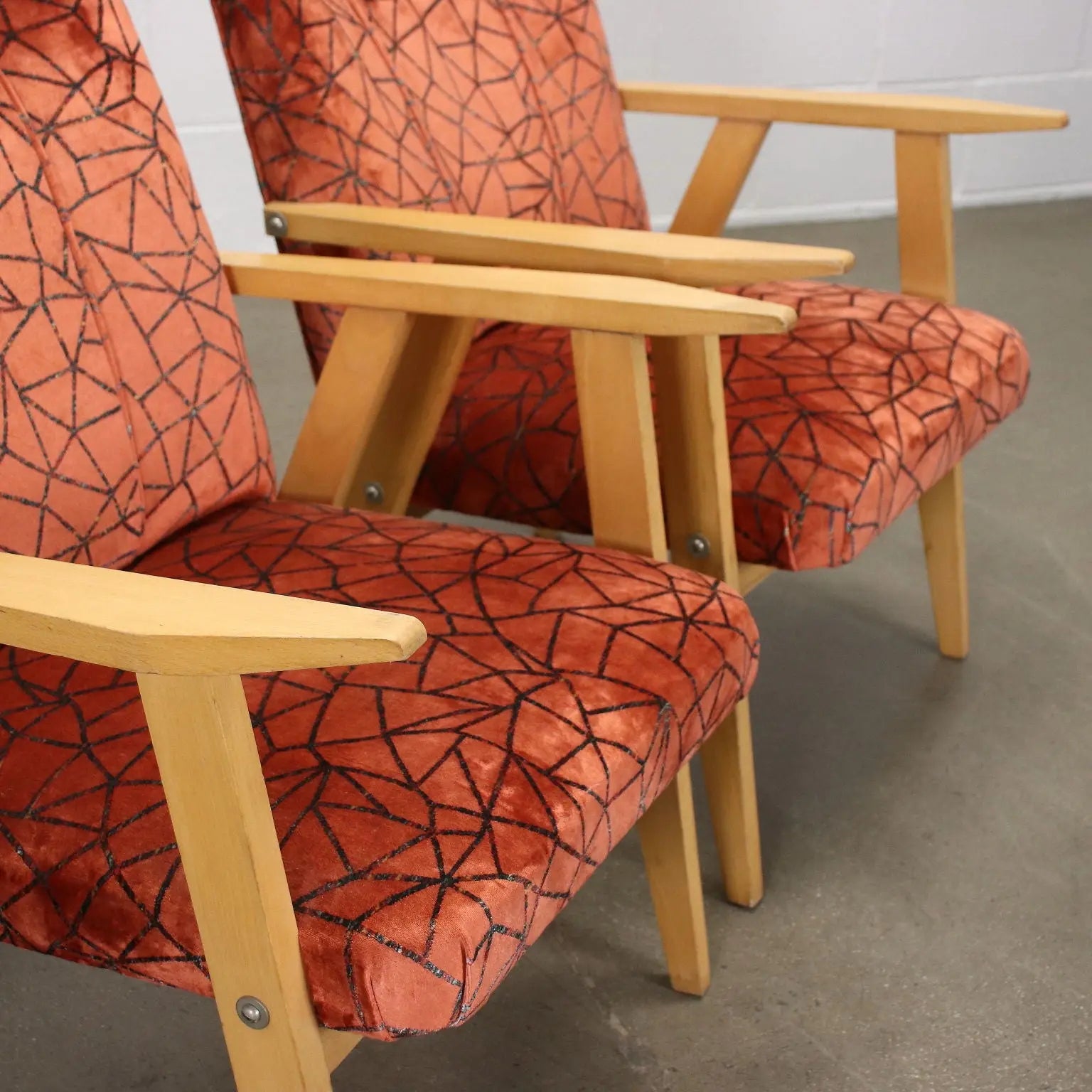 Pair of Vintage Armchairs Beech Foam Upholstery Velvet Italy 1960s | Modernism | Armchairs