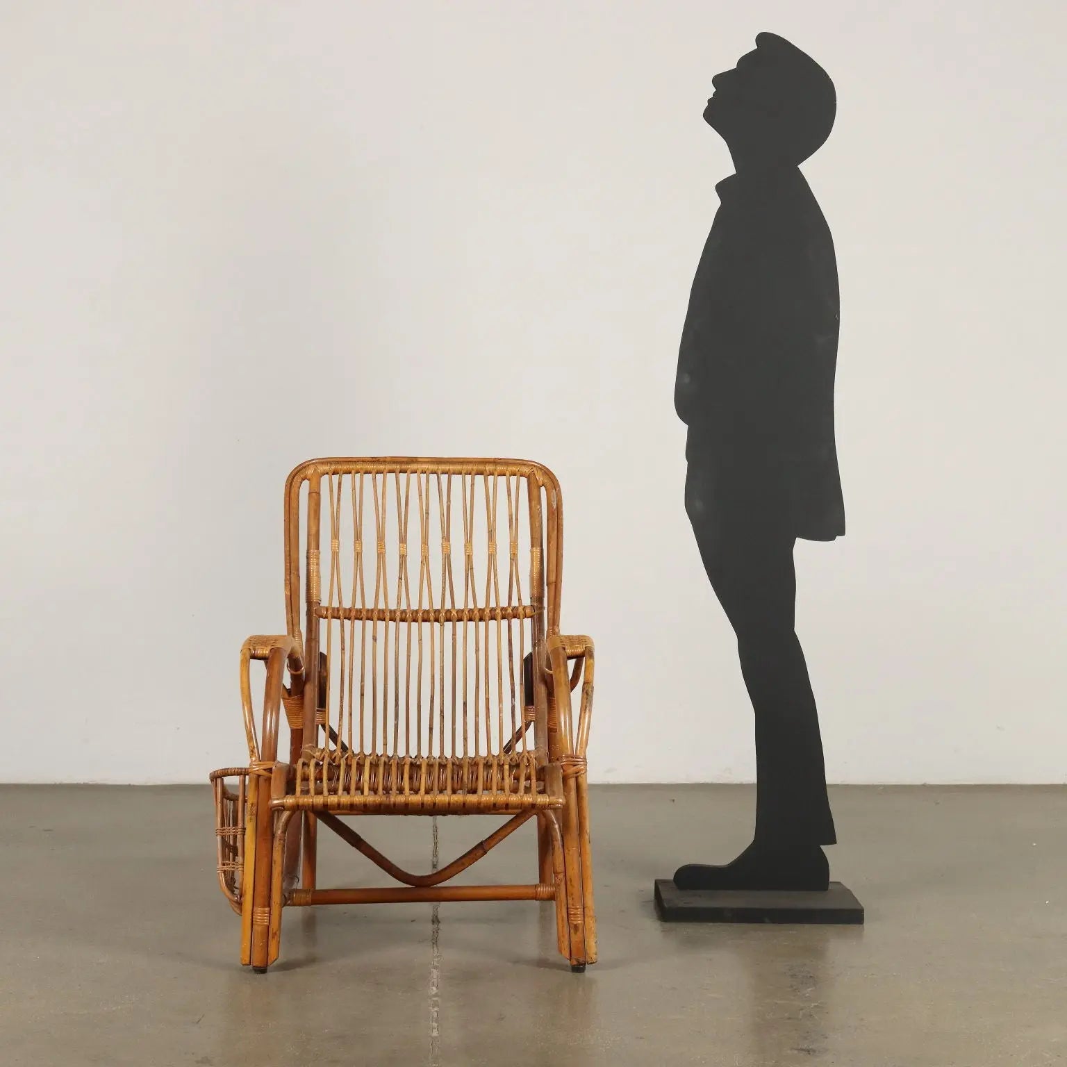 Vintage 1960s Armchair with Magazine Rack Wicker Italy | Modernism | Armchairs