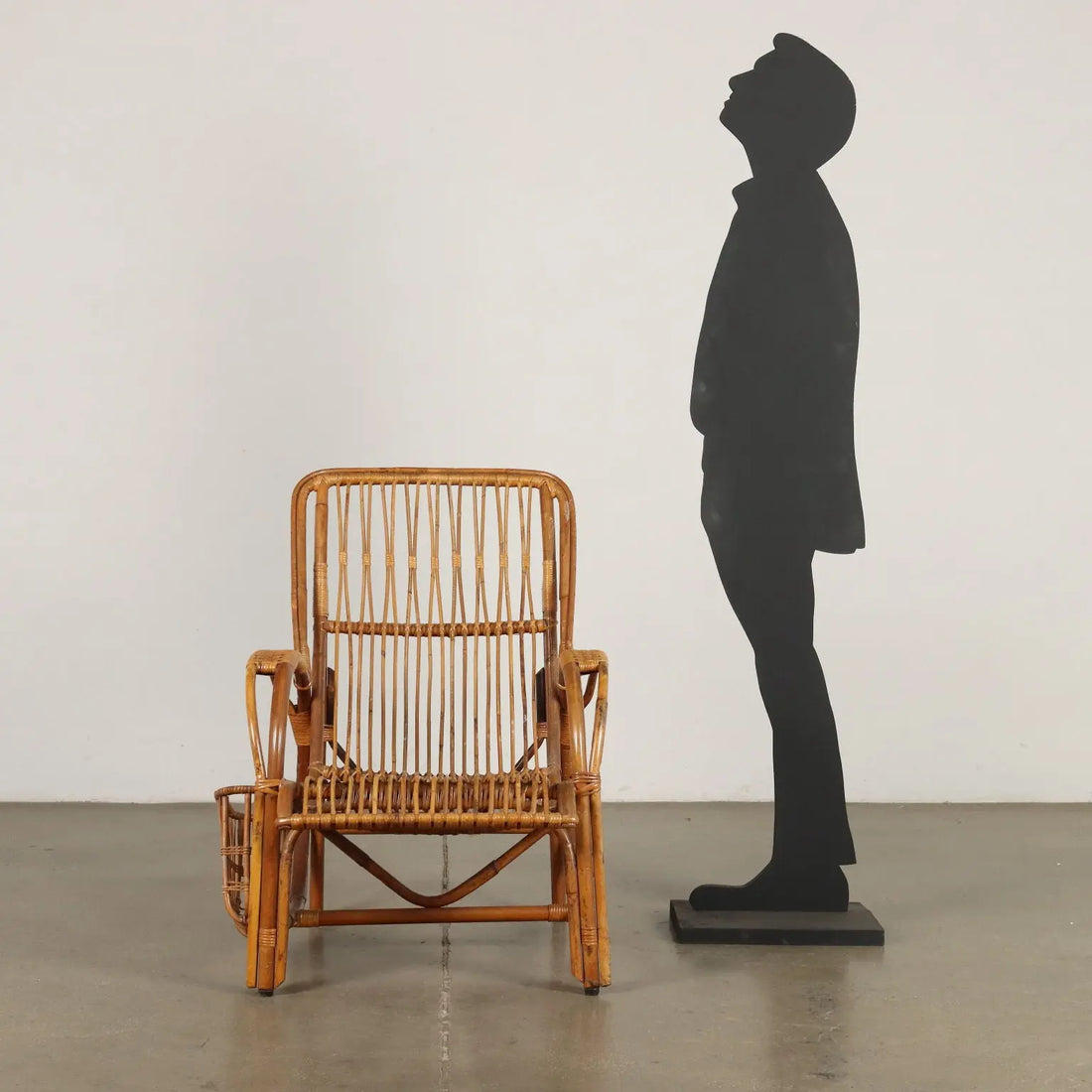 Vintage 1960s Armchair with Magazine Rack Wicker Italy | Modernism | Armchairs