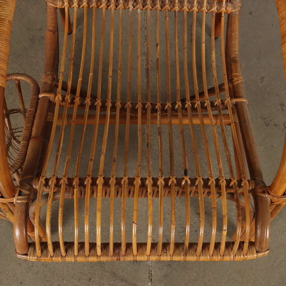Vintage 1960s Armchair with Magazine Rack Wicker Italy | Modernism | Armchairs
