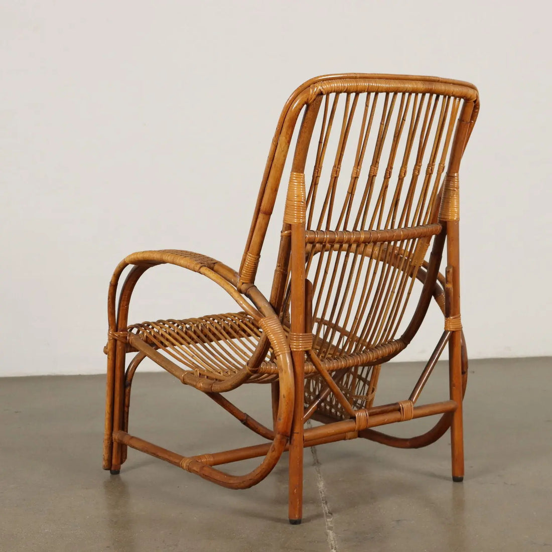 Vintage 1960s Armchair with Magazine Rack Wicker Italy | Modernism | Armchairs