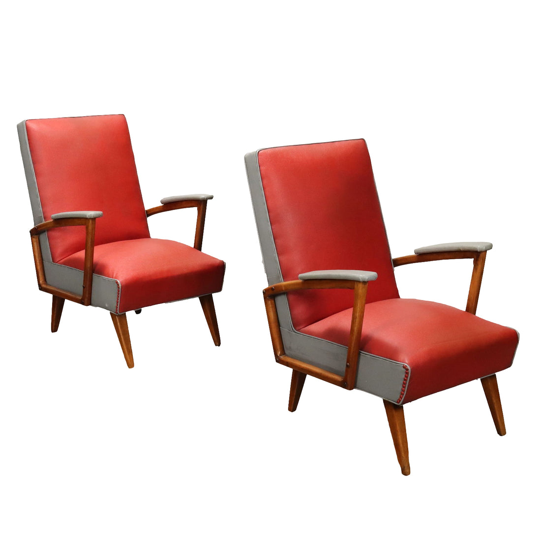 Pair of Vintage 1950s Armchairs Leatherette Beech | Modernism  Armchairs