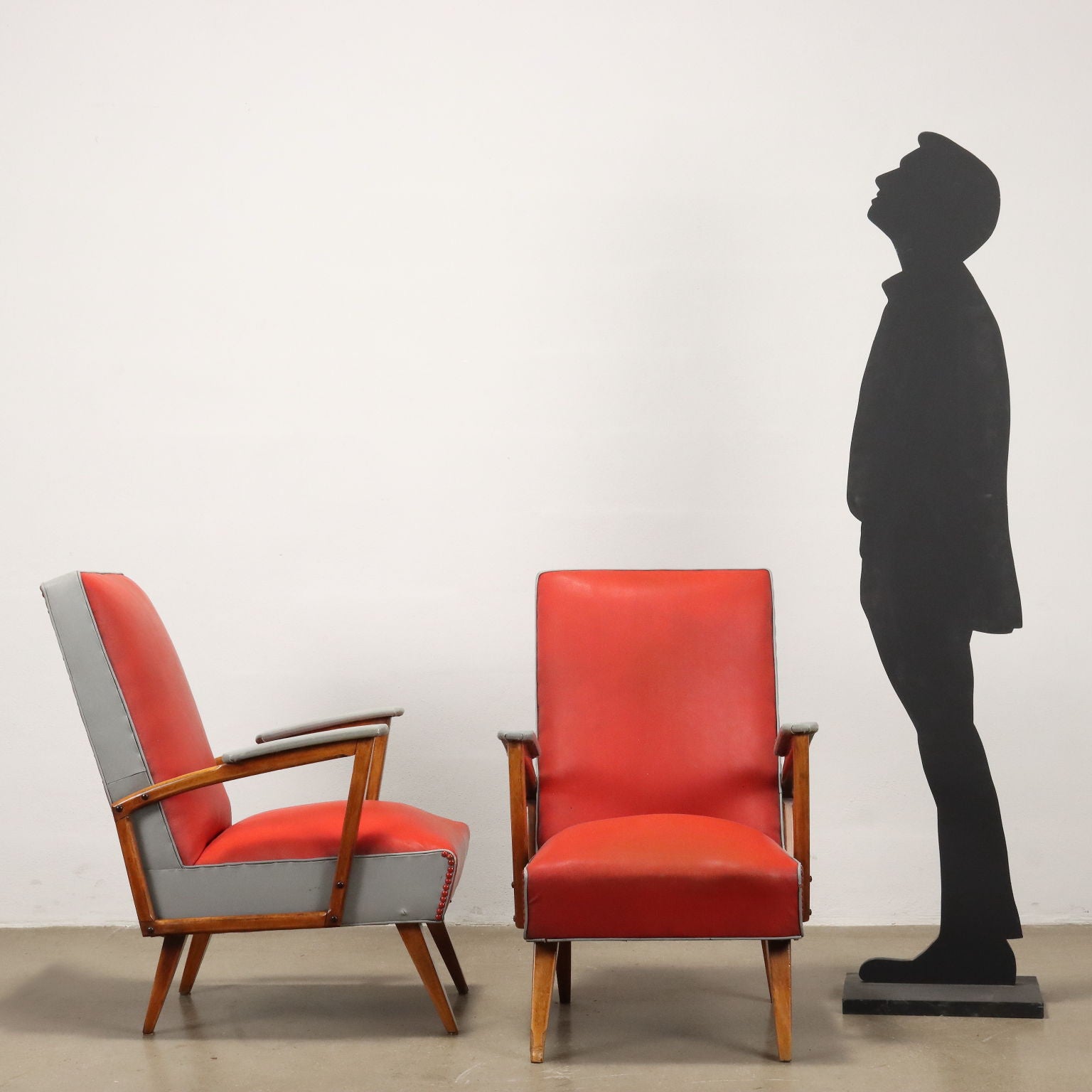 Pair of Vintage 1950s Armchairs Leatherette Beech | Modernism  Armchairs