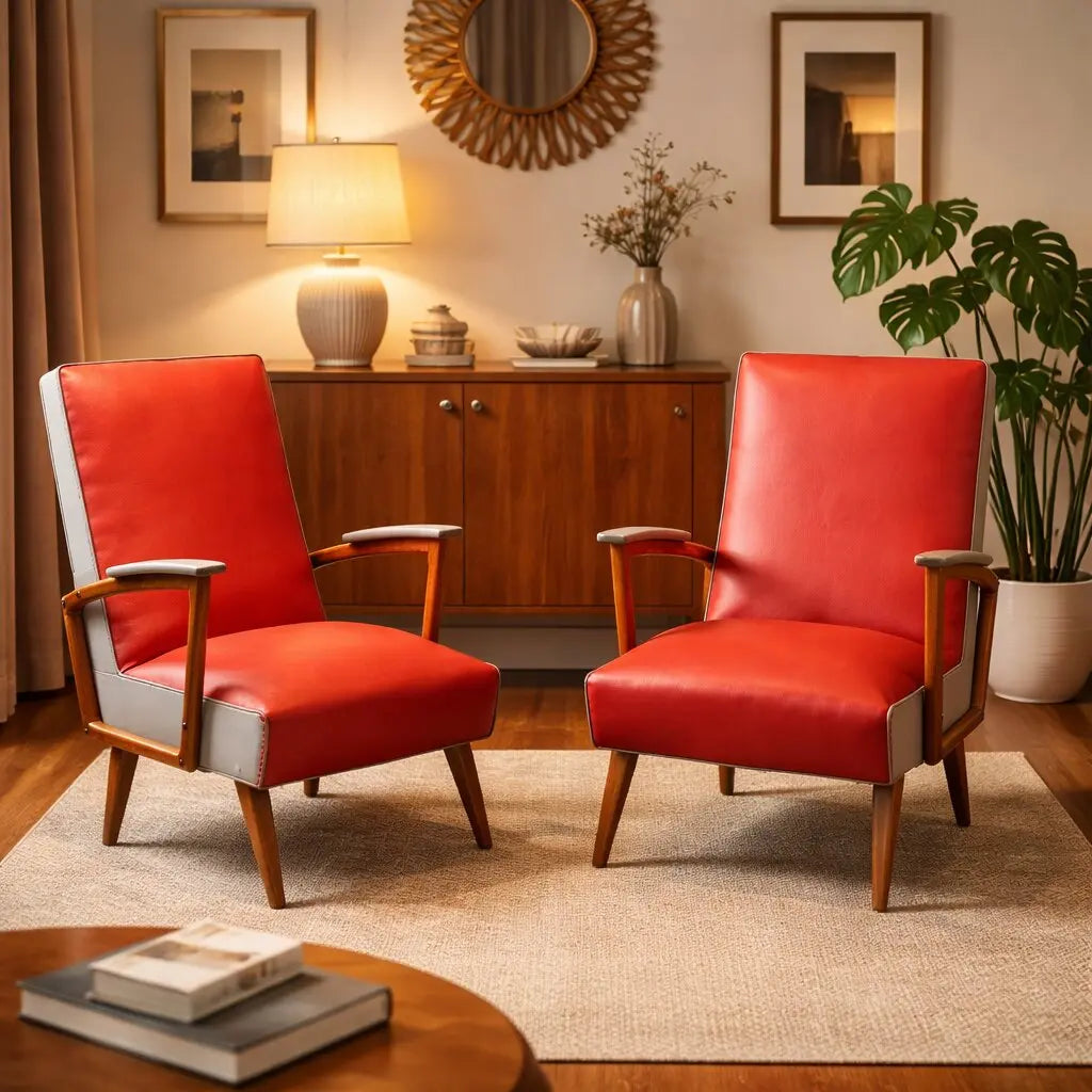 Pair of Vintage 1950s Armchairs Leatherette Beech | Modernism | Armchairs