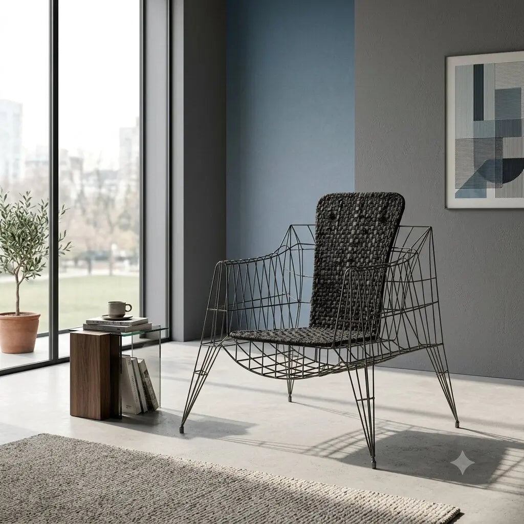 Glass Armchair Minimalisti Series Iron Design Anacleto Spazzapan - Design Anacleto Spazzapan | Modernism  Armchairs