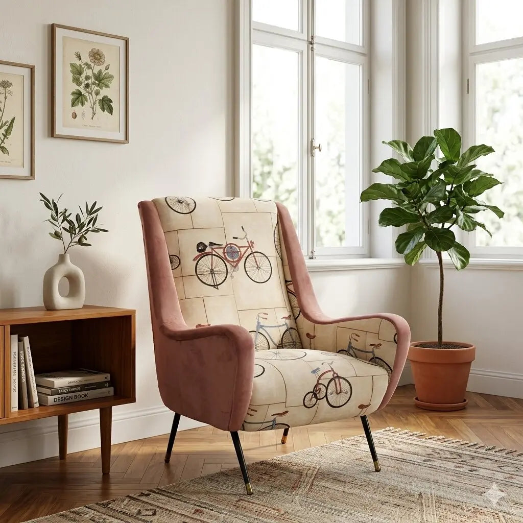 Vintage Armchair Fabric Metal Brass Italy 1950s-1960s | Modernism | Armchairs