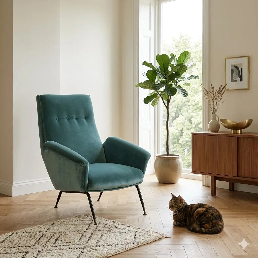 Vintage Armchair Velvet Brass Design Italy 1950s-1960s | Modernism | Armchairs