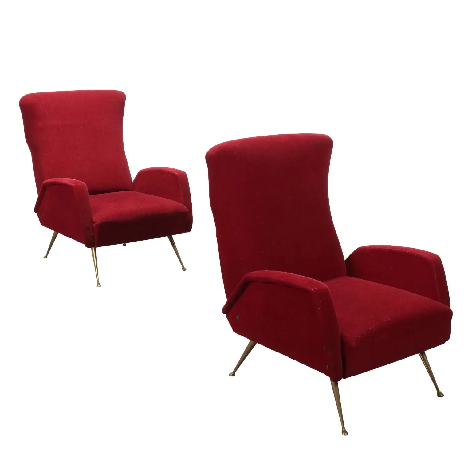 Vintage Armchairs Red Fabric Foam Brass Italy 1950s | Modernism | Armchairs