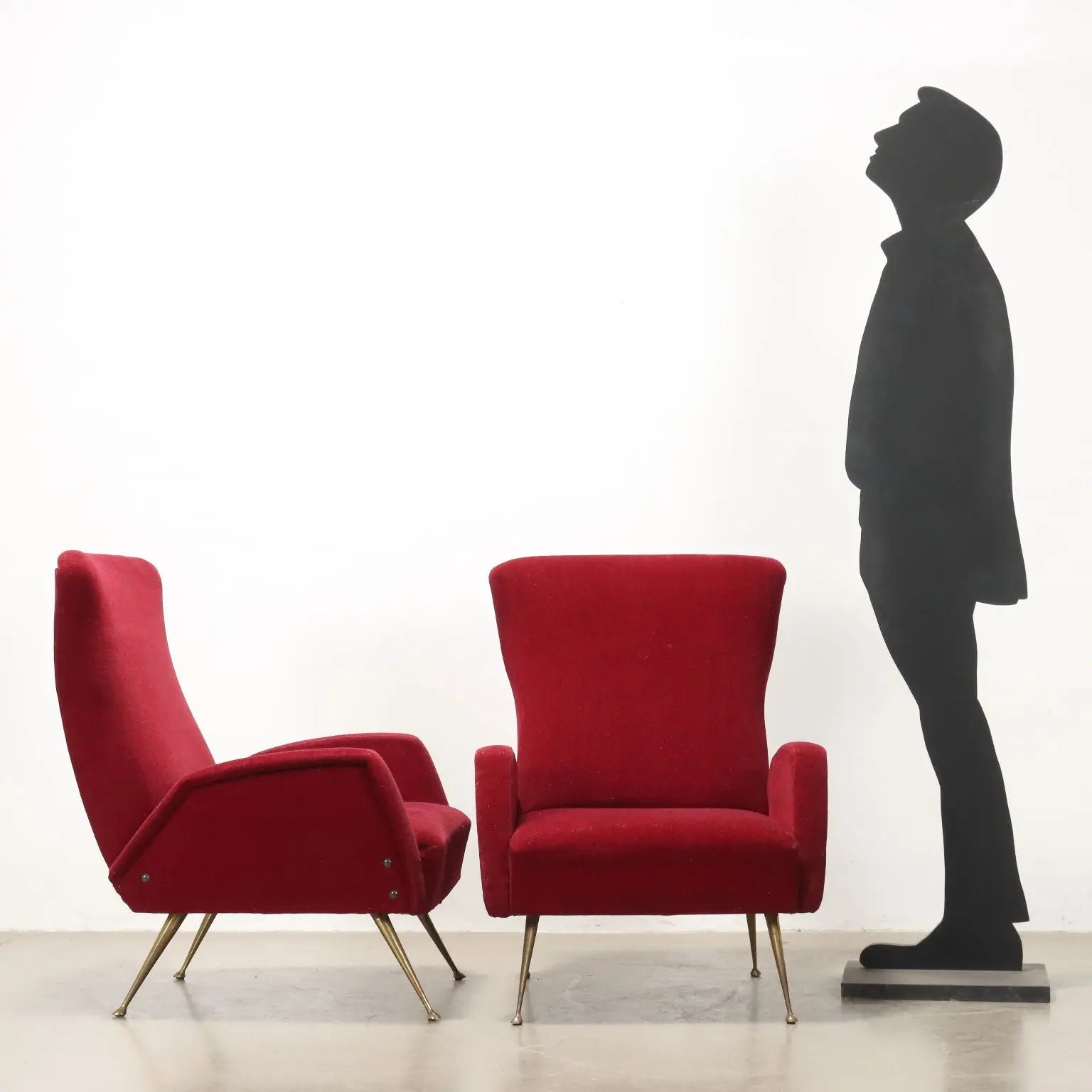 Vintage Armchairs Red Fabric Foam Brass Italy 1950s | Modernism | Armchairs