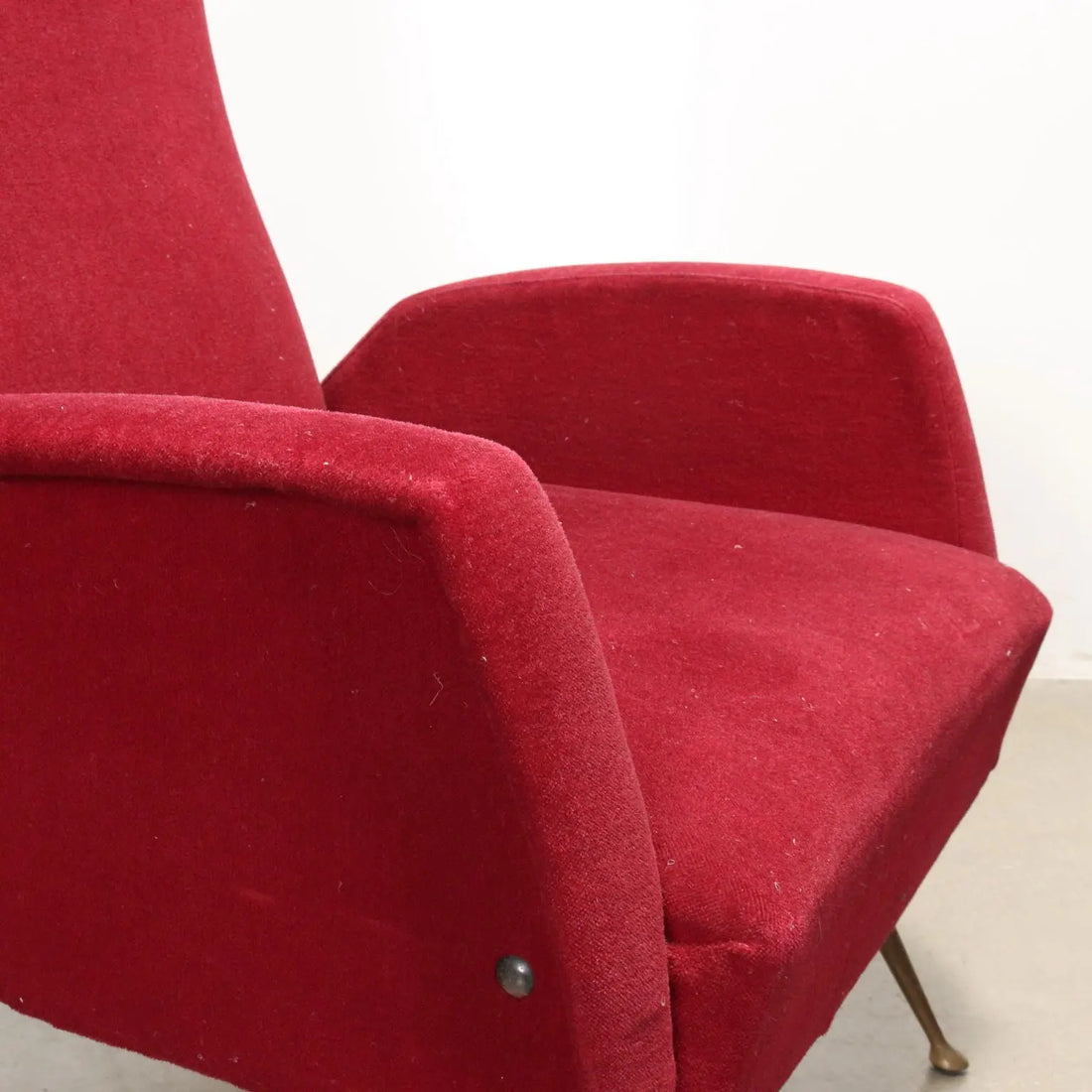 Vintage Armchairs Red Fabric Foam Brass Italy 1950s | Modernism | Armchairs