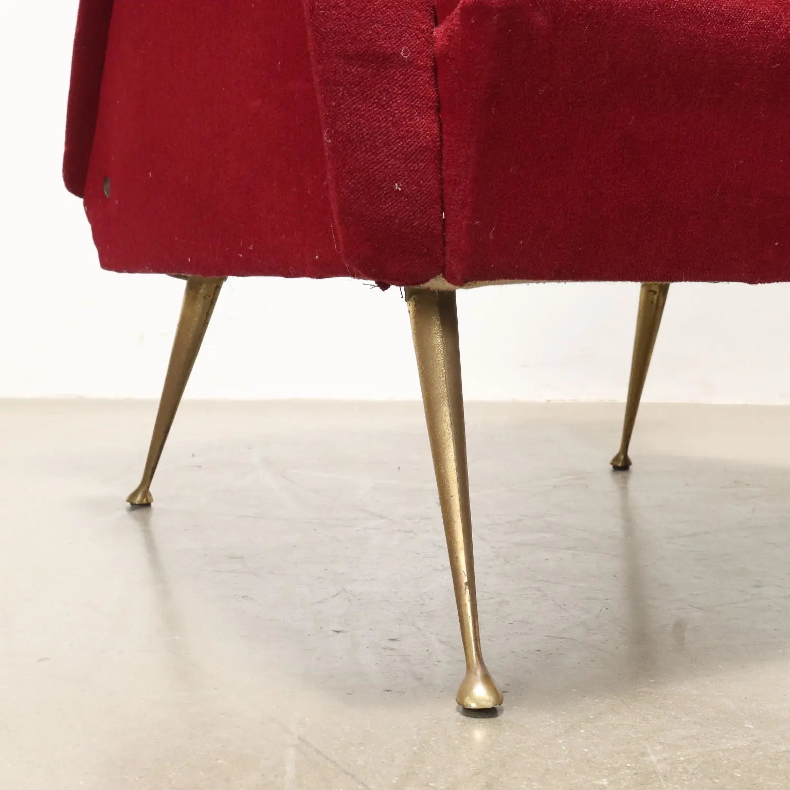 Vintage Armchairs Red Fabric Foam Brass Italy 1950s | Modernism | Armchairs
