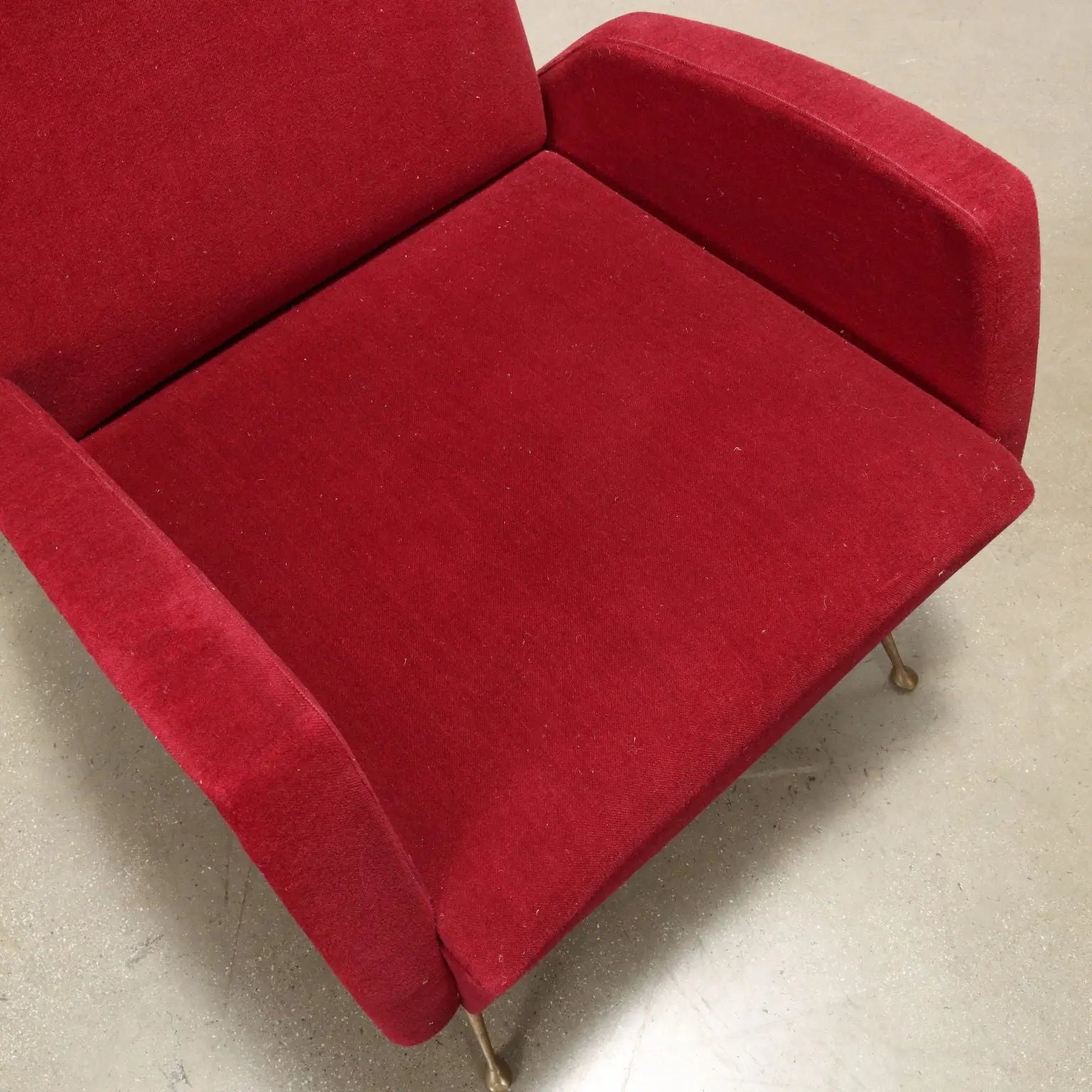 Vintage Armchairs Red Fabric Foam Brass Italy 1950s | Modernism | Armchairs