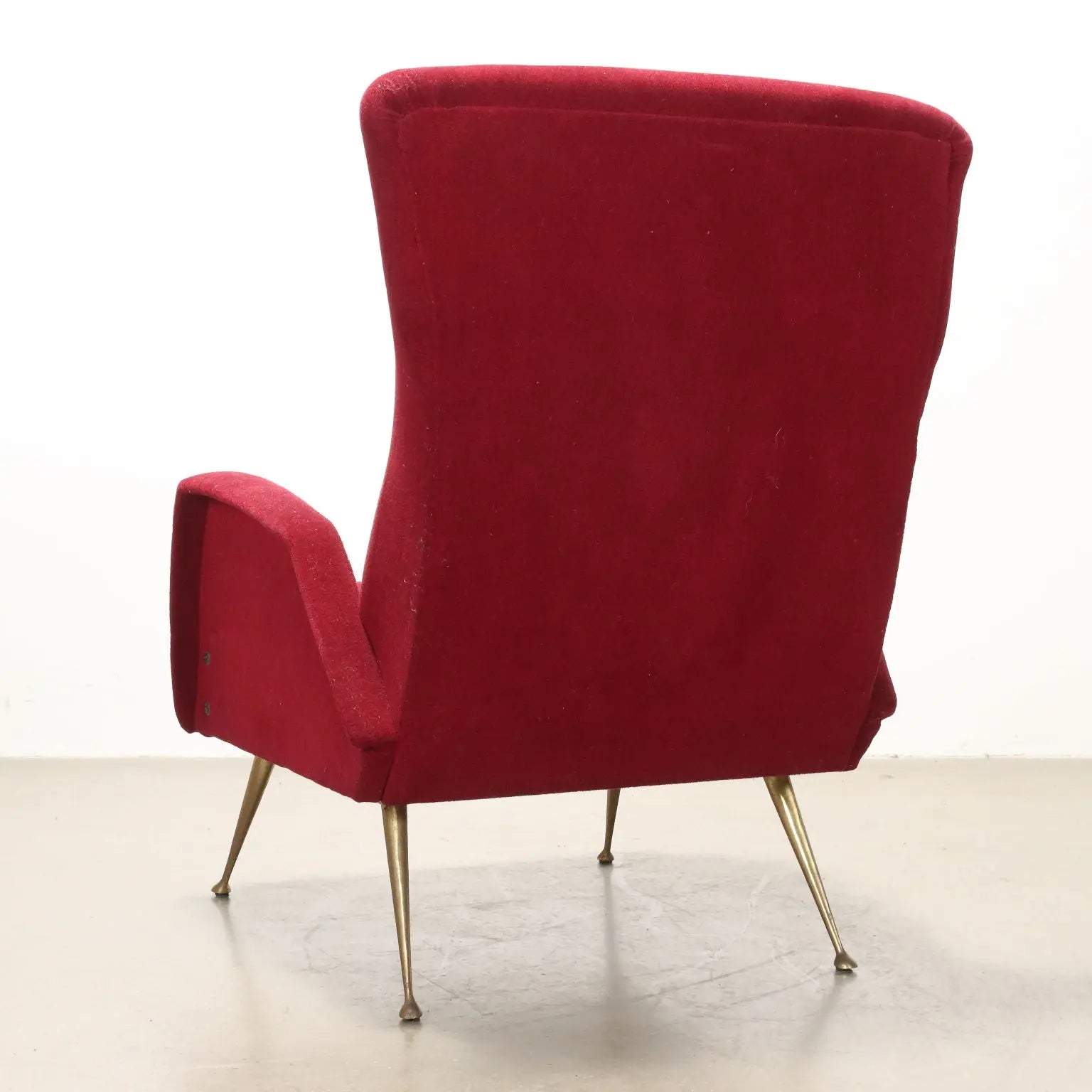 Vintage Armchairs Red Fabric Foam Brass Italy 1950s | Modernism | Armchairs