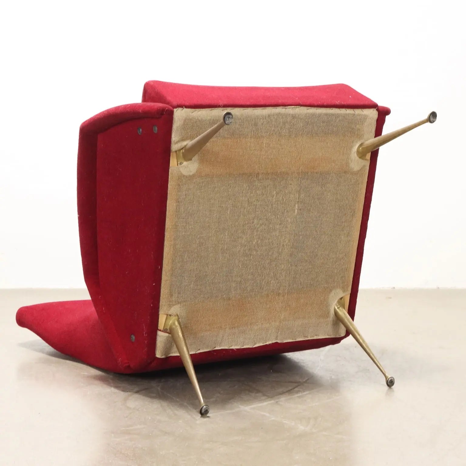 Vintage Armchairs Red Fabric Foam Brass Italy 1950s | Modernism | Armchairs