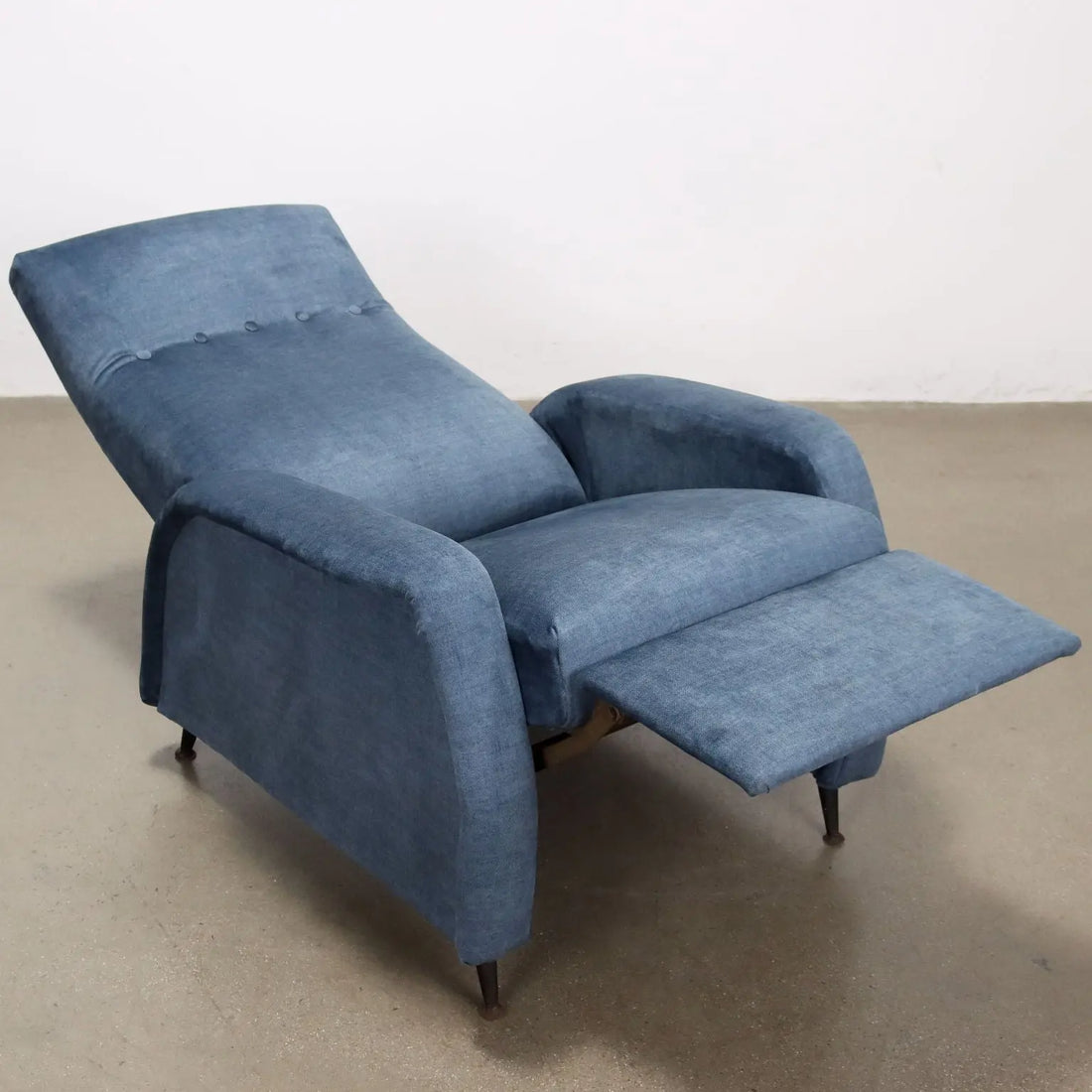 Vintage Reclining Armchair Fabric Wood Design Italy 1960s | Modernism | Armchairs