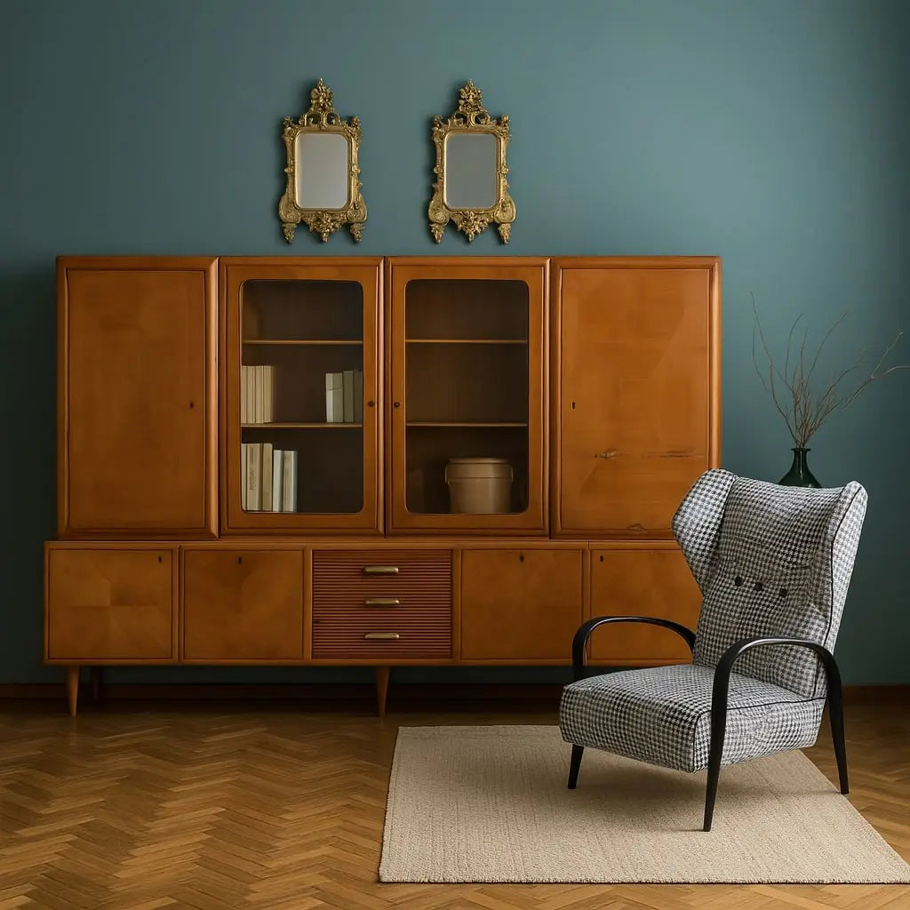 Vintage Armchair Prisma Collection Velvet Wood Italy 1960s | Modernism | Armchairs