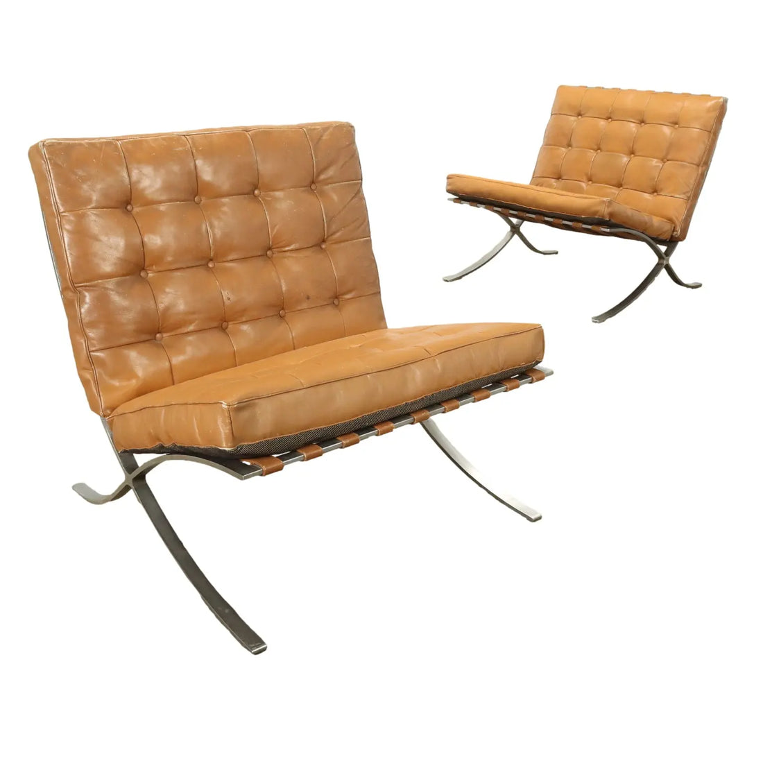 Vintage Armchairs Barcelona Style Leather Design Italy 1970s - 70's | Modernism | Armchairs
