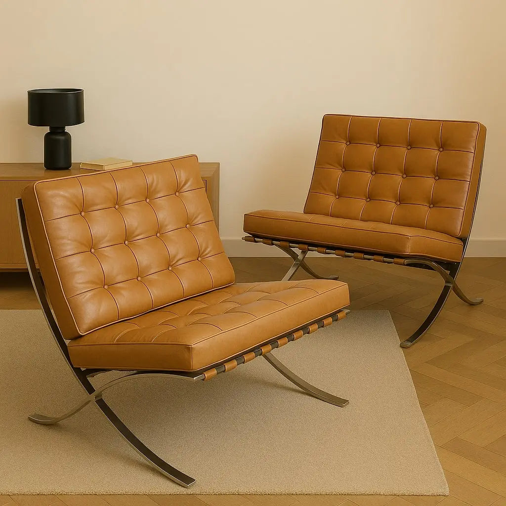 Vintage Armchairs Barcelona Style Leather Design Italy 1970s - 70's | Modernism | Armchairs