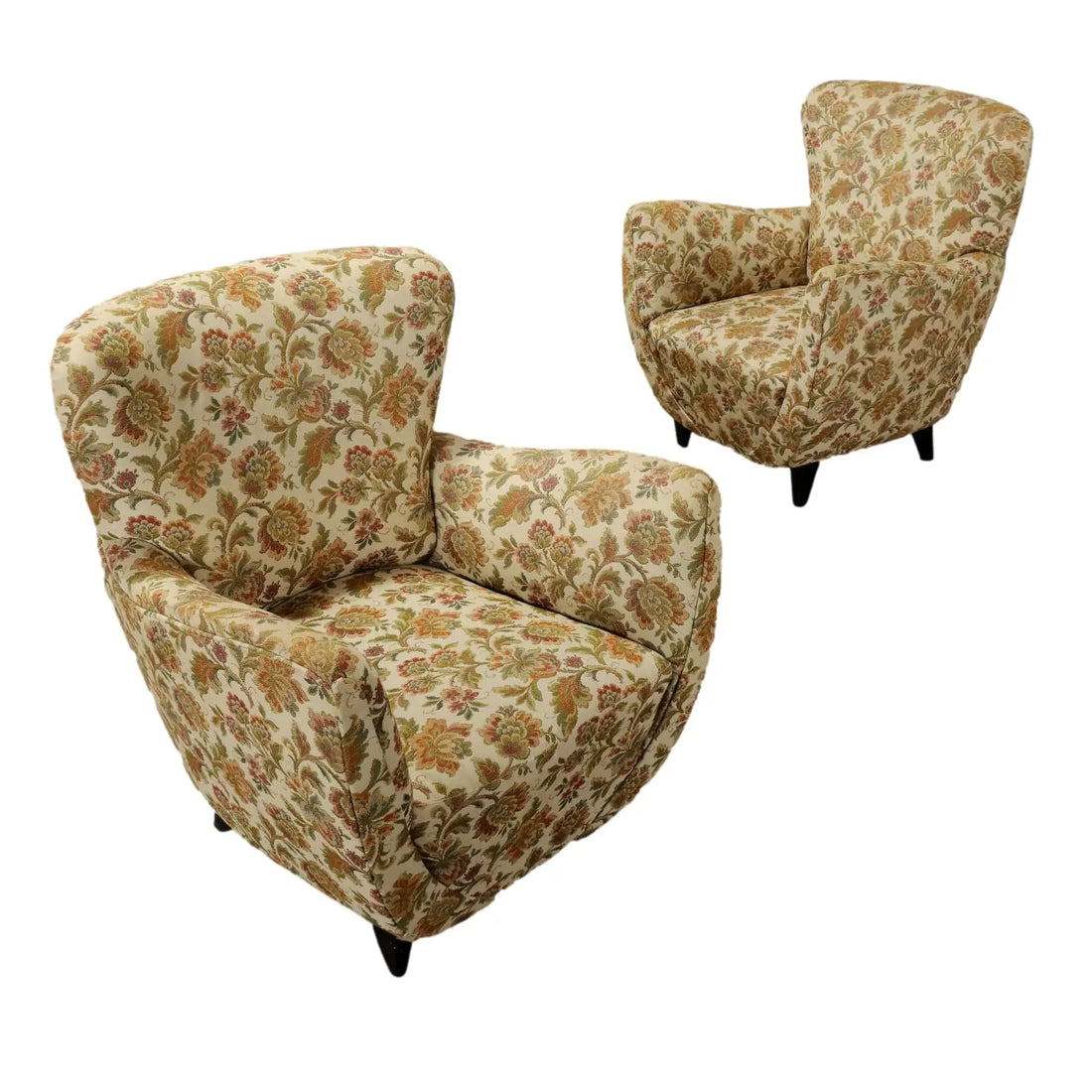Vintage Armchairs Jacquard Fabric Wood Design Italy 1950s - 1950s | Modernism | Armchairs