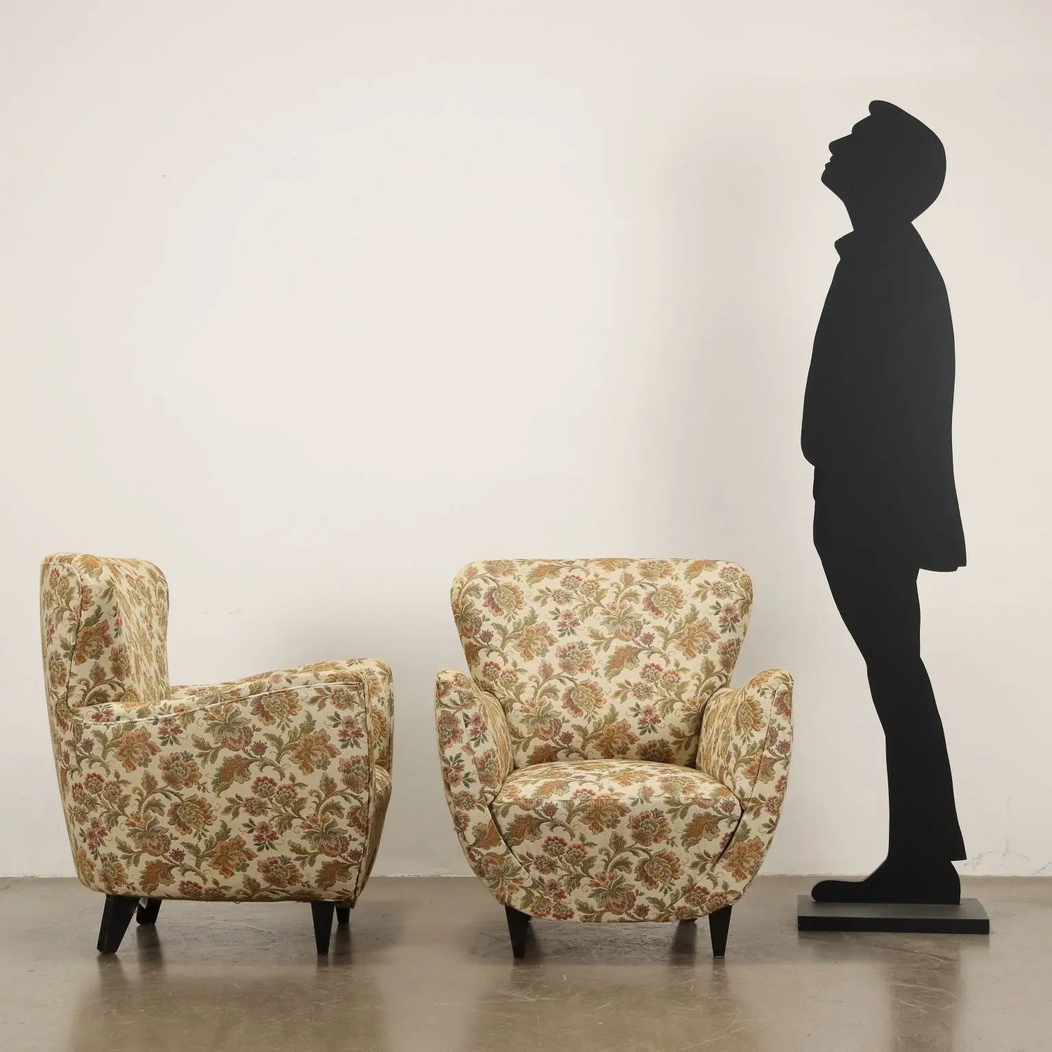 Vintage Armchairs Jacquard Fabric Wood Design Italy 1950s - 1950s | Modernism | Armchairs