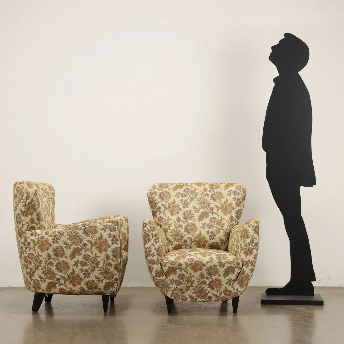 Vintage Armchairs Jacquard Fabric Wood Design Italy 1950s - 1950s | Modernism | Armchairs