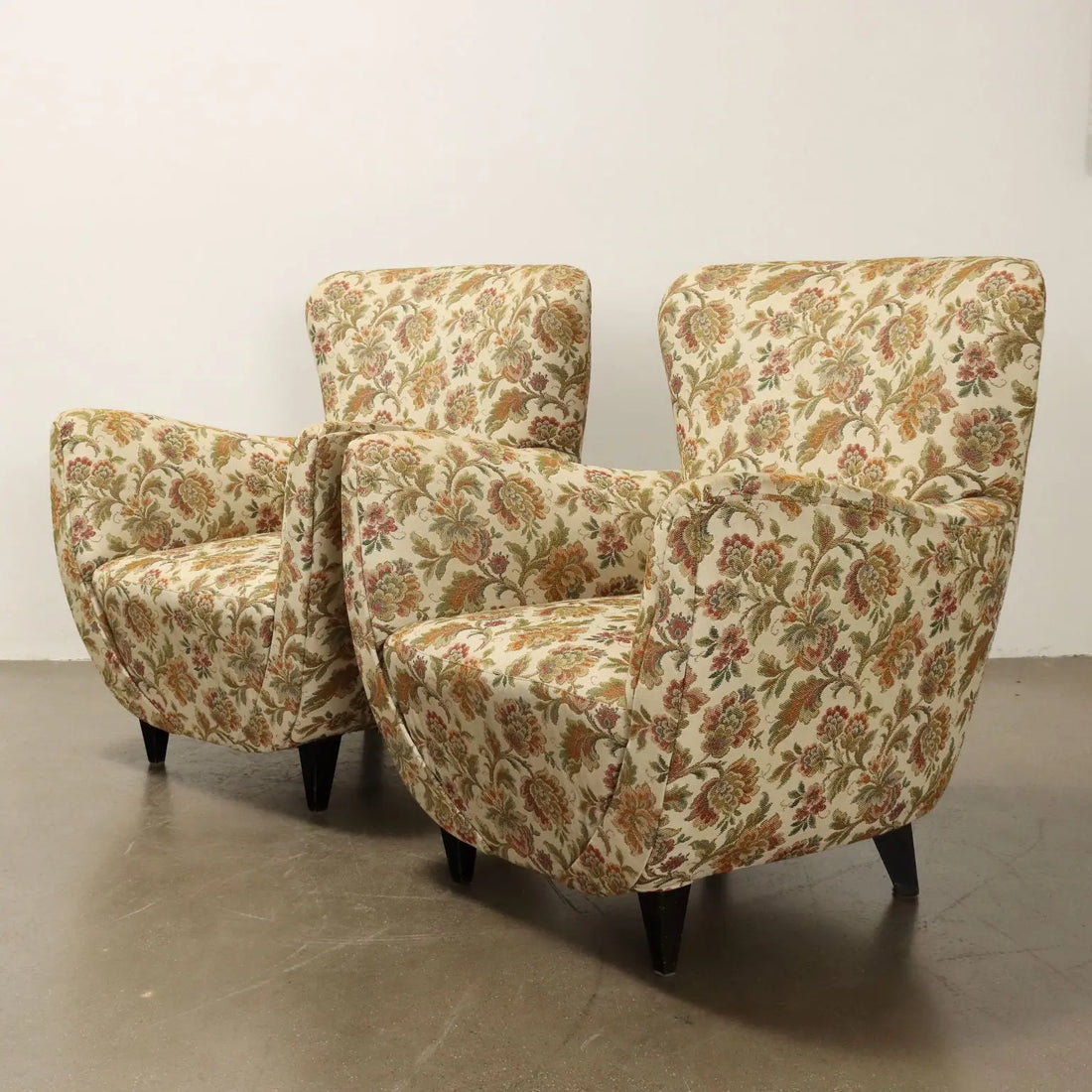 Vintage Armchairs Jacquard Fabric Wood Design Italy 1950s - 1950s | Modernism | Armchairs